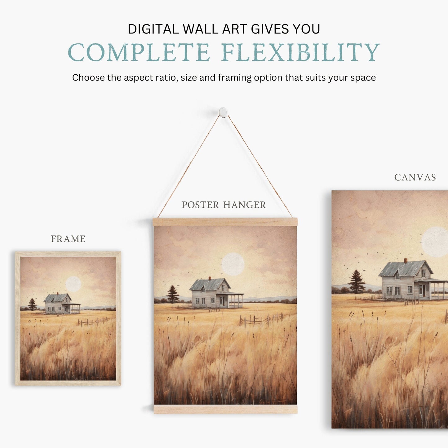 Countryside Wall Art, Vintage House Print, Rustic Farmhouse Decor - WildfieldPrints