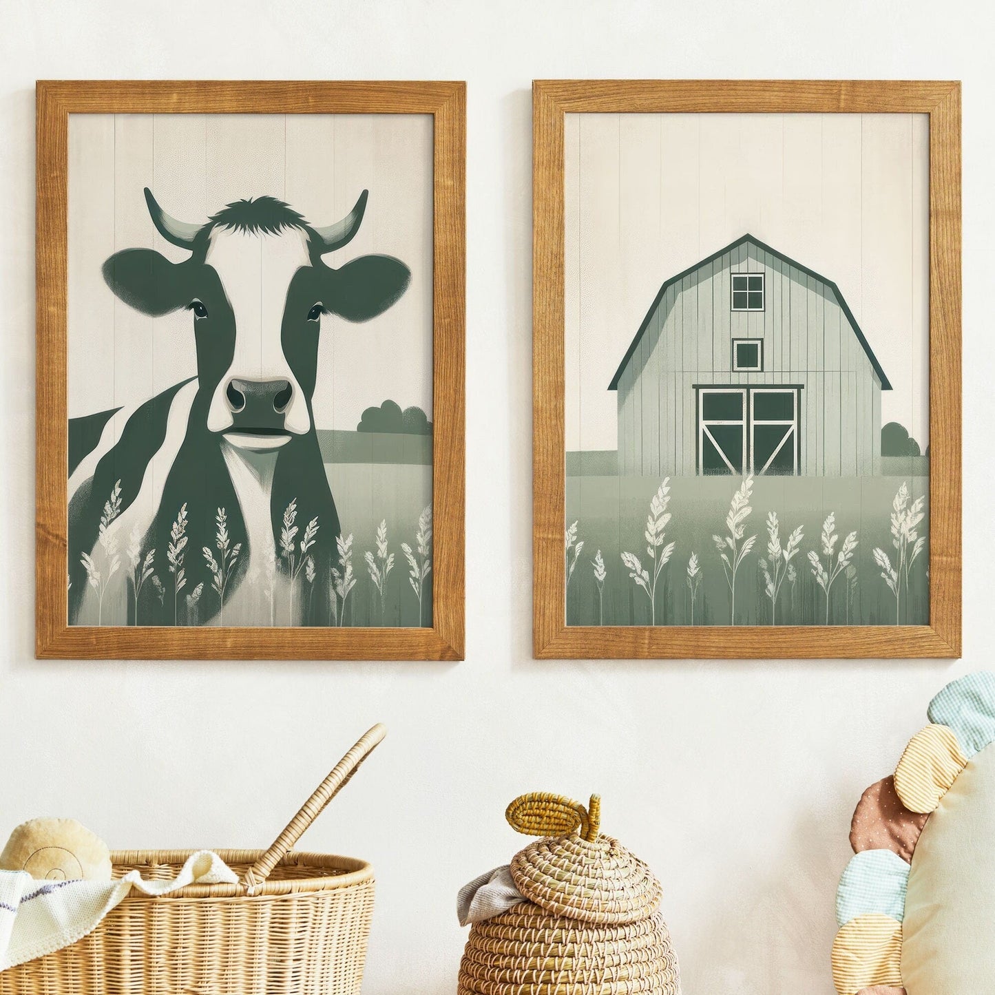 Cow Nursery Decor, Sage Green Wall Art, Rustic Farm Animal Print - WildfieldPrints