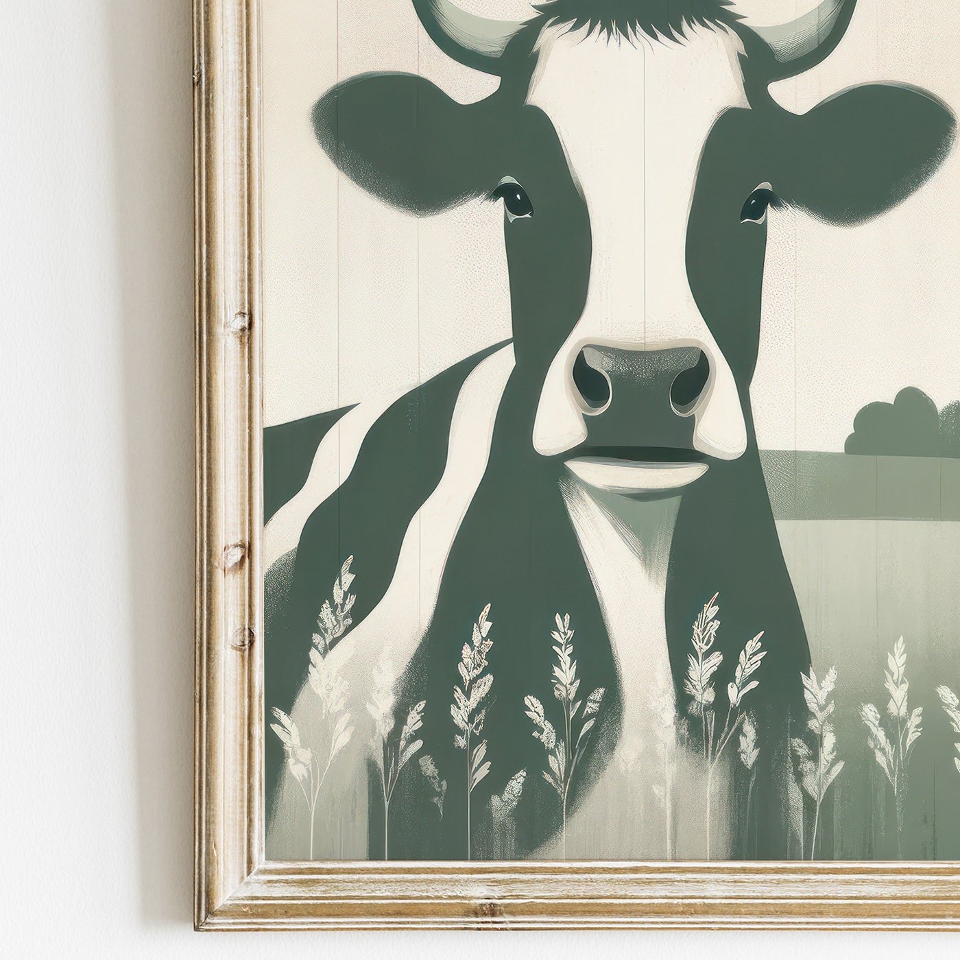Cow Nursery Decor, Sage Green Wall Art, Rustic Farm Animal Print - WildfieldPrints