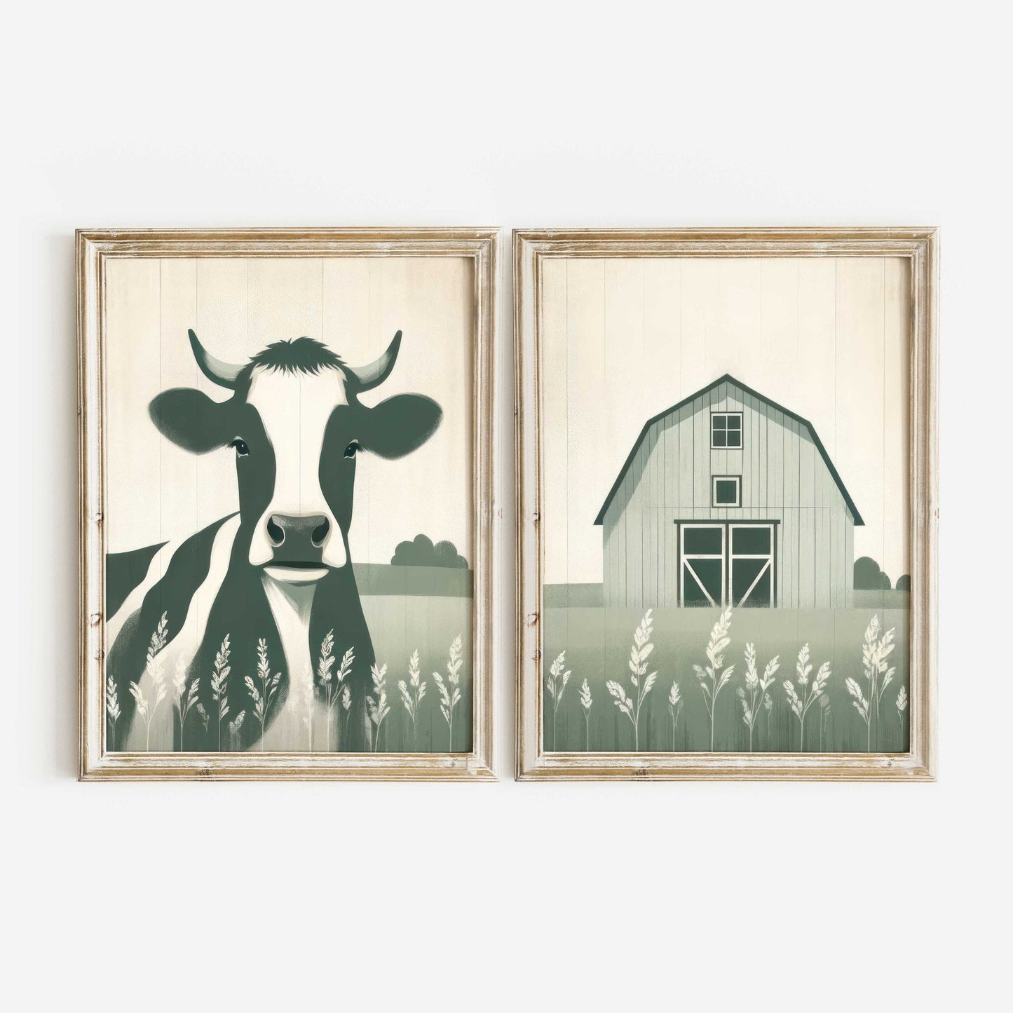 Cow Nursery Decor, Sage Green Wall Art, Rustic Farm Animal Print - WildfieldPrints