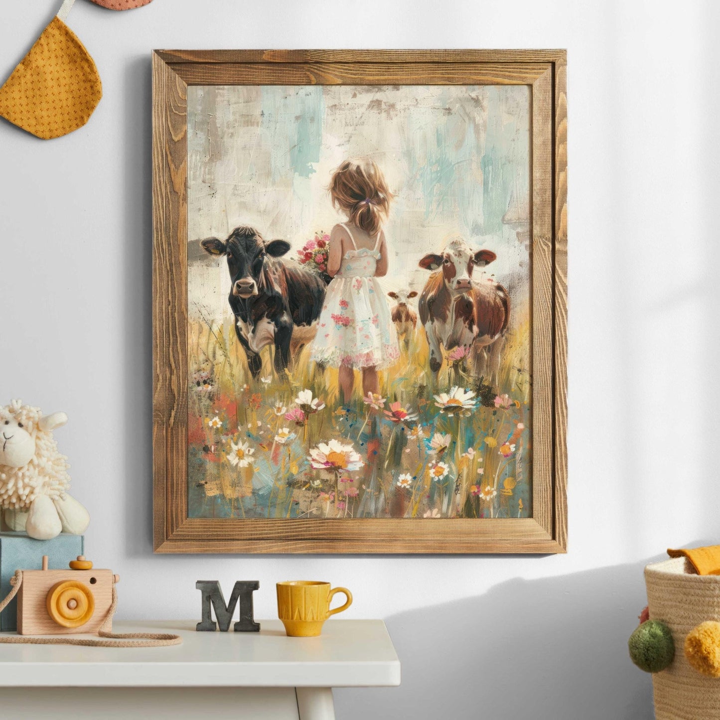 Cow Nursery Wall Art, Farmhouse Girl Room Decor, Countryside Prints - WildfieldPrints
