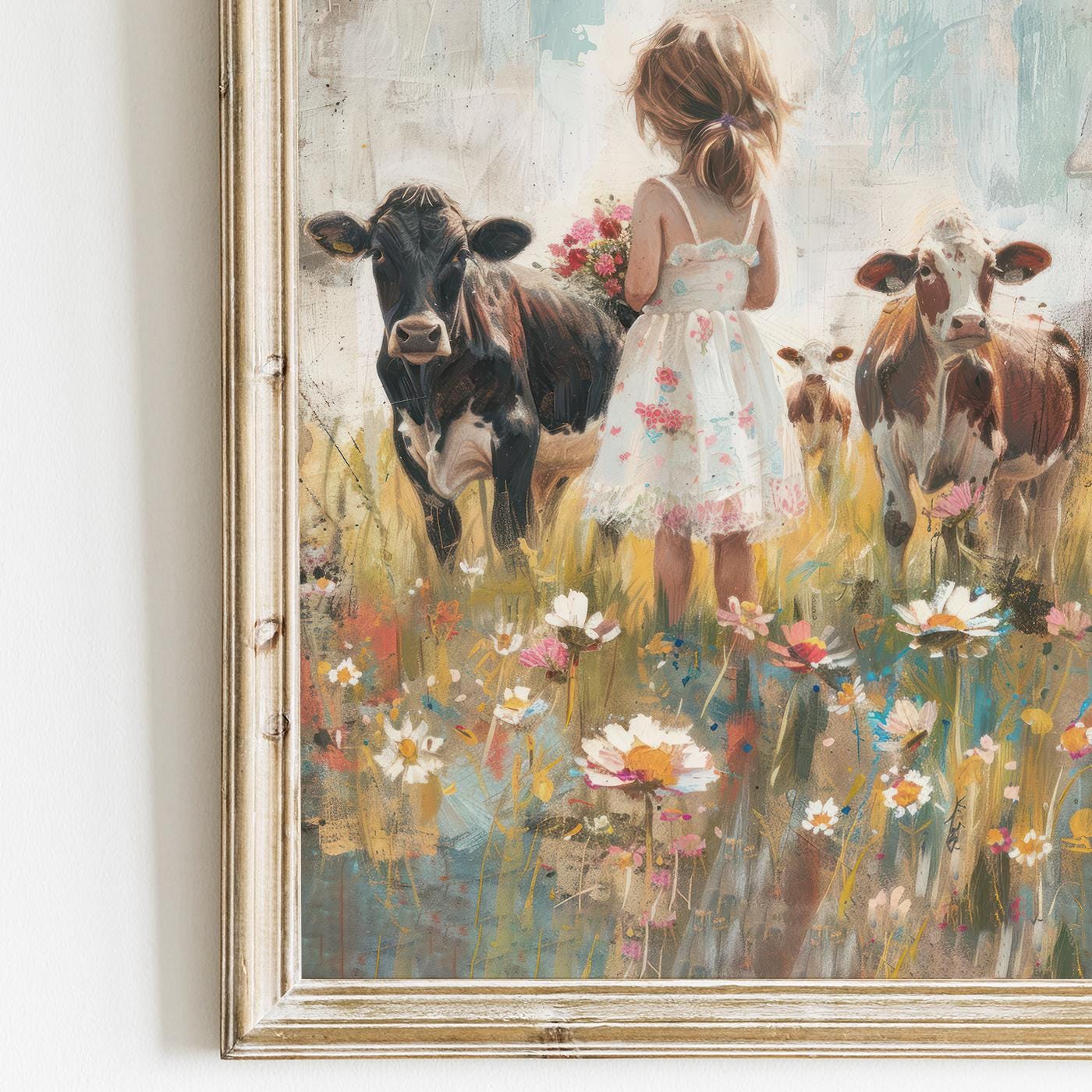 Cow Nursery Wall Art, Farmhouse Girl Room Decor, Countryside Prints - WildfieldPrints