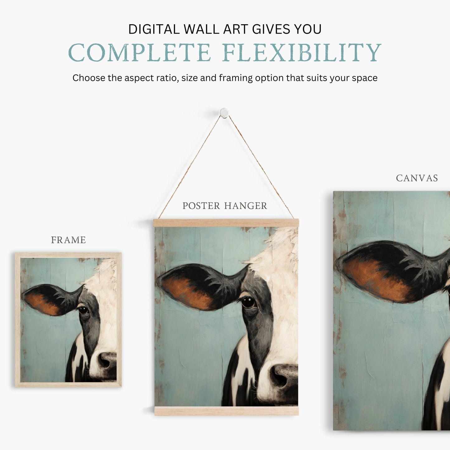 Cow Prints, Rustic Farmhouse Wall Decor, Country Animal Art - WildfieldPrints