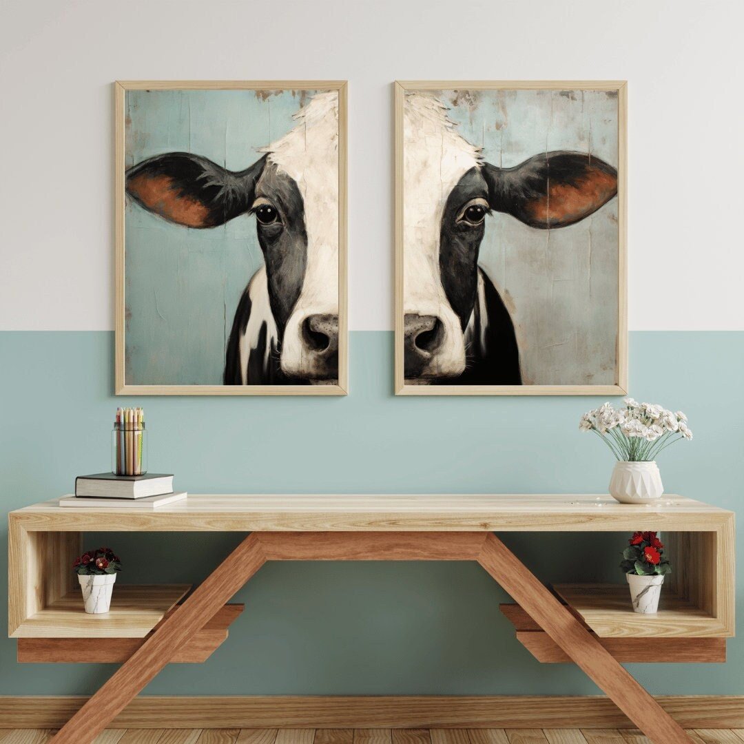 Cow Prints, Rustic Farmhouse Wall Decor, Country Animal Art - WildfieldPrints