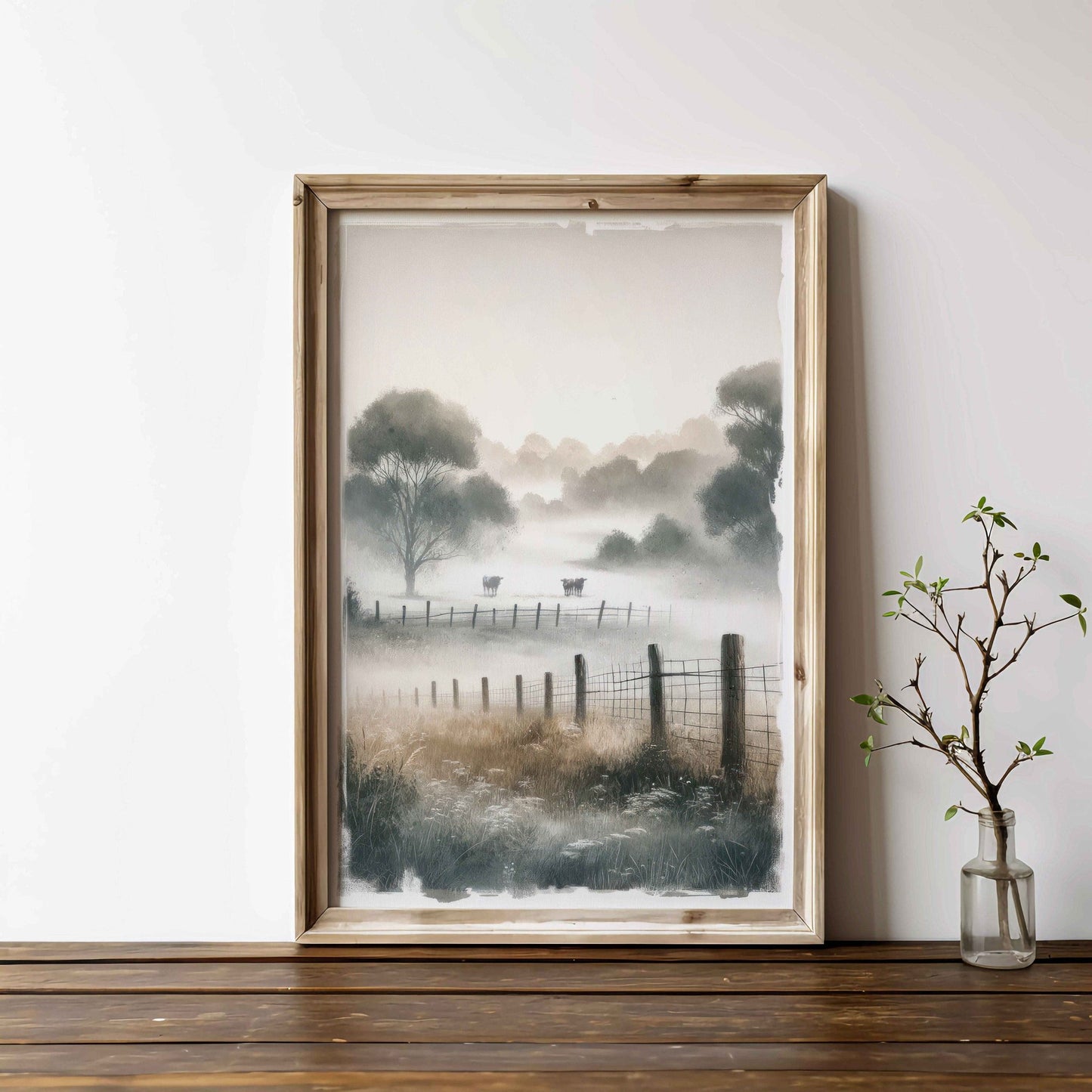 Cow Wall Art, Countryside Landscape Painting, Modern Farmhouse Decor - WildfieldPrints