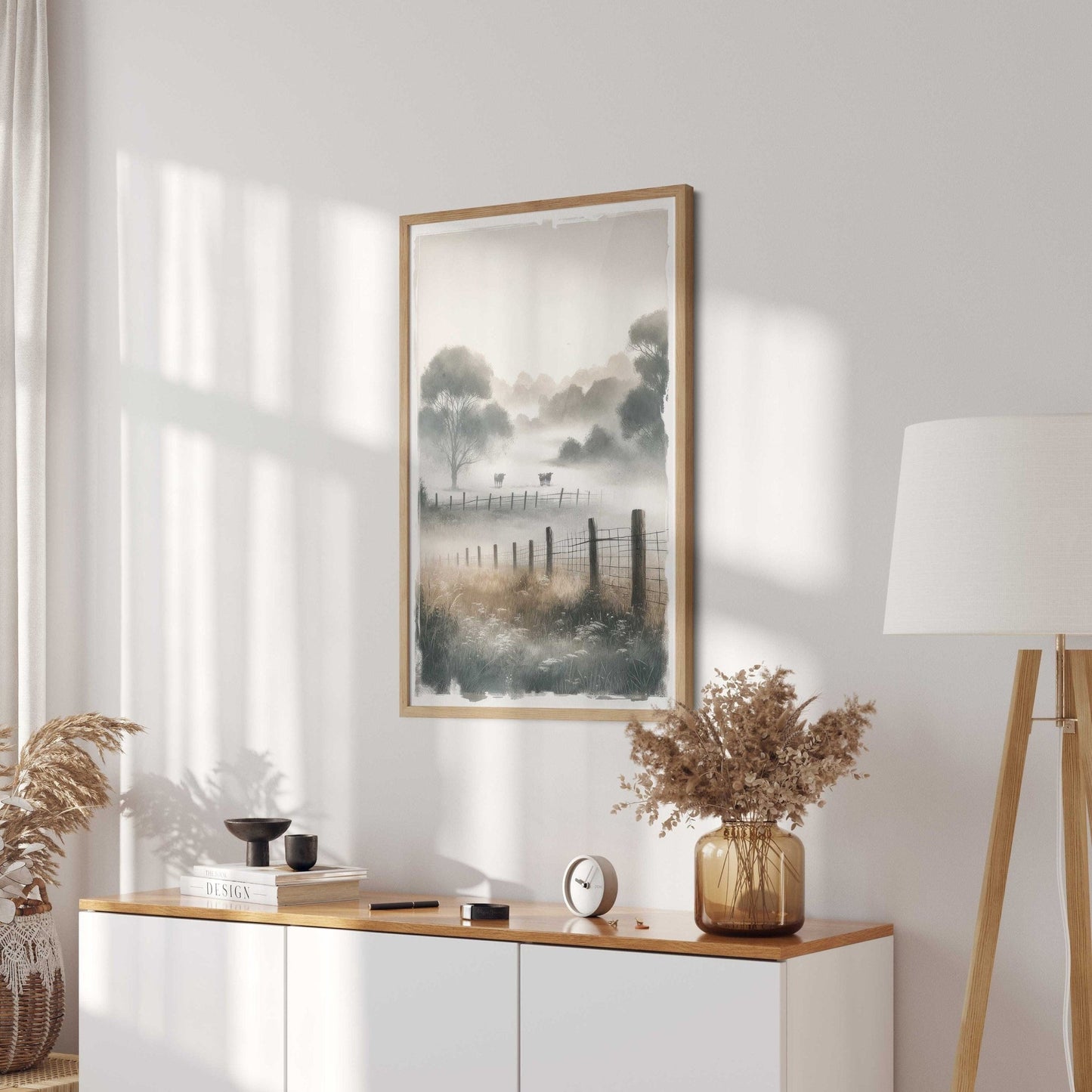 Cow Wall Art, Countryside Landscape Painting, Modern Farmhouse Decor - WildfieldPrints