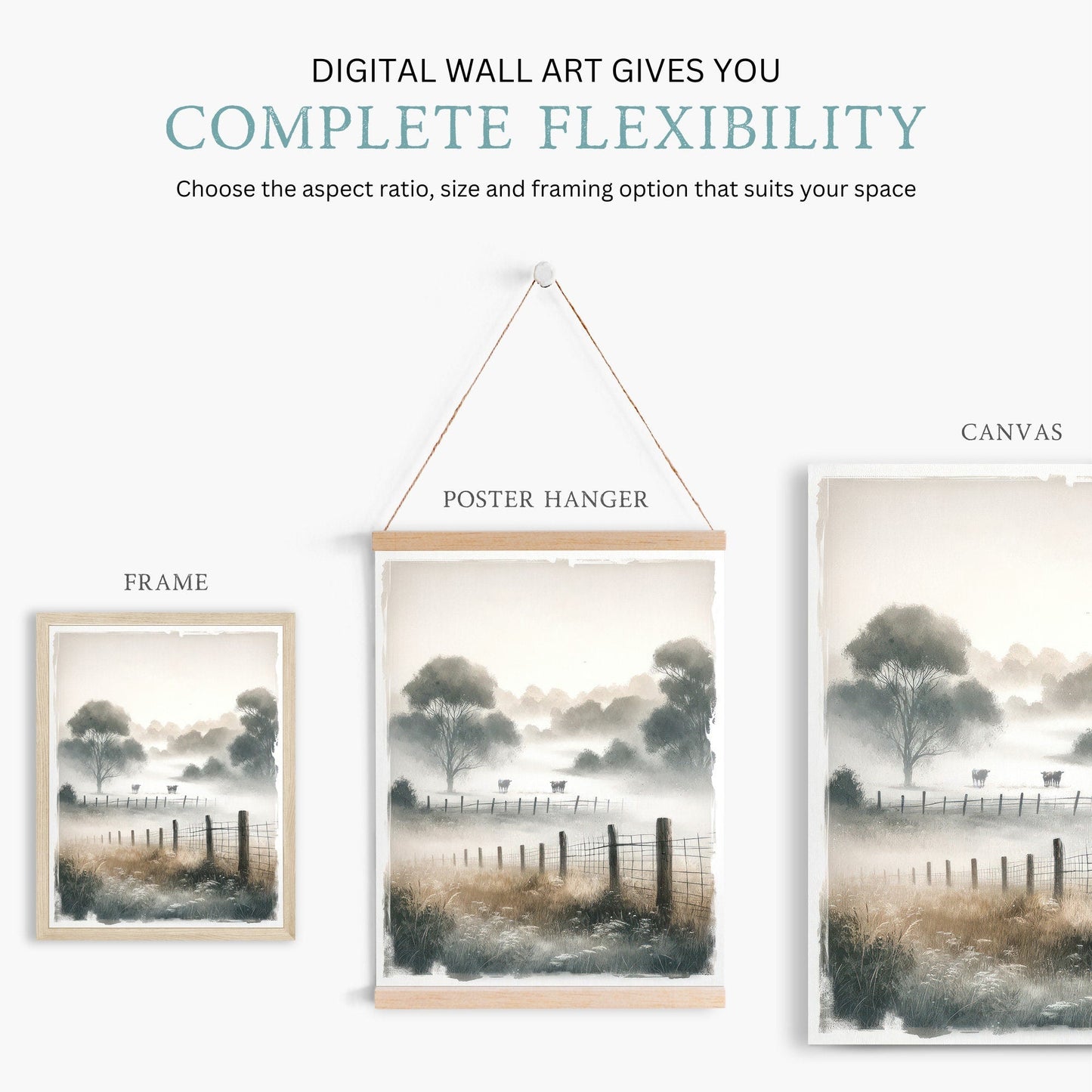 Cow Wall Art, Countryside Landscape Painting, Modern Farmhouse Decor - WildfieldPrints