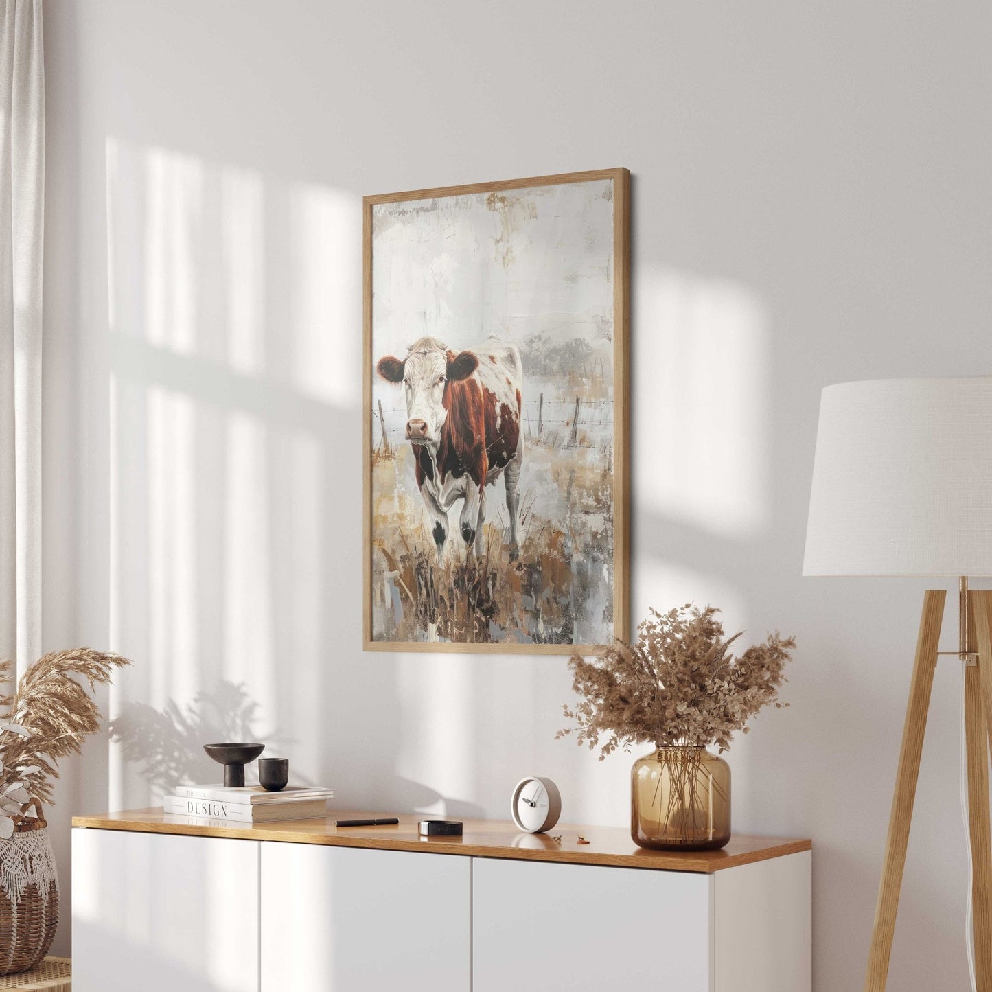 Cow Wall Art, Rustic Farmhouse Painting, Vintage Animal Decor - WildfieldPrints