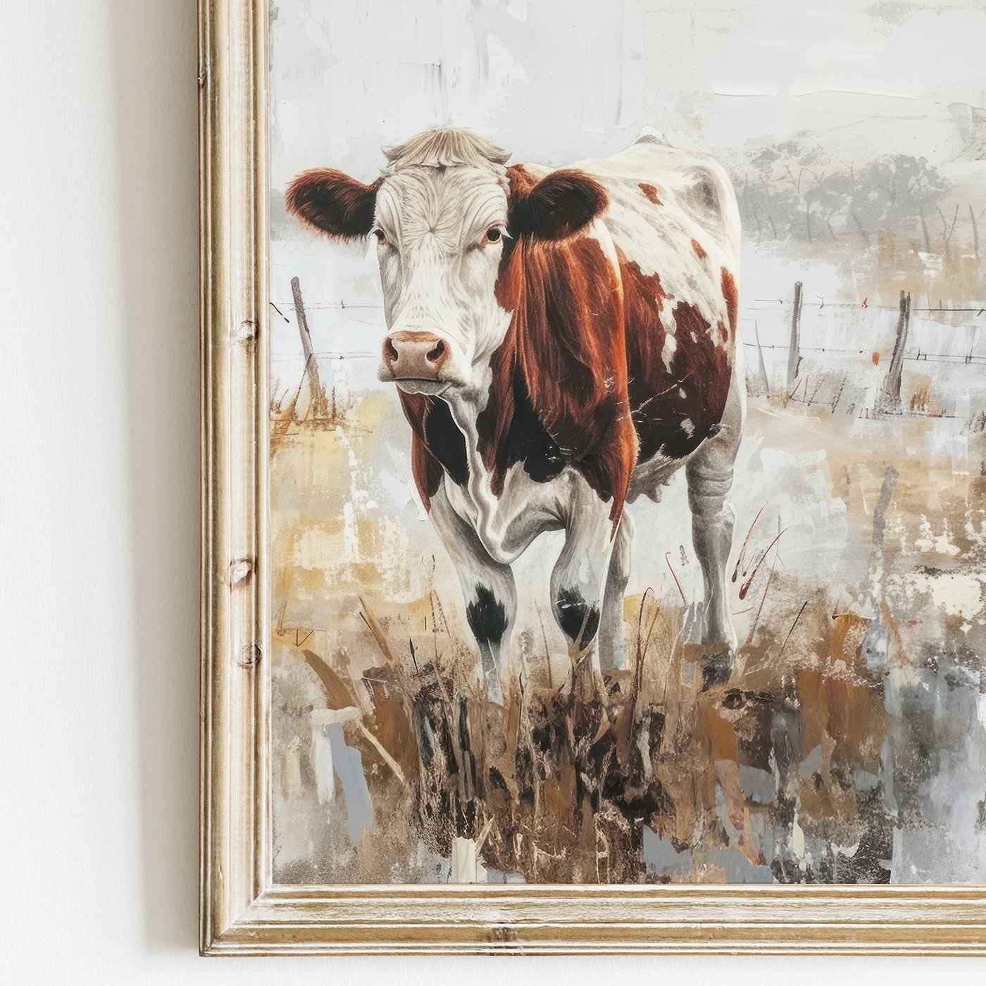 Cow Wall Art, Rustic Farmhouse Painting, Vintage Animal Decor - WildfieldPrints
