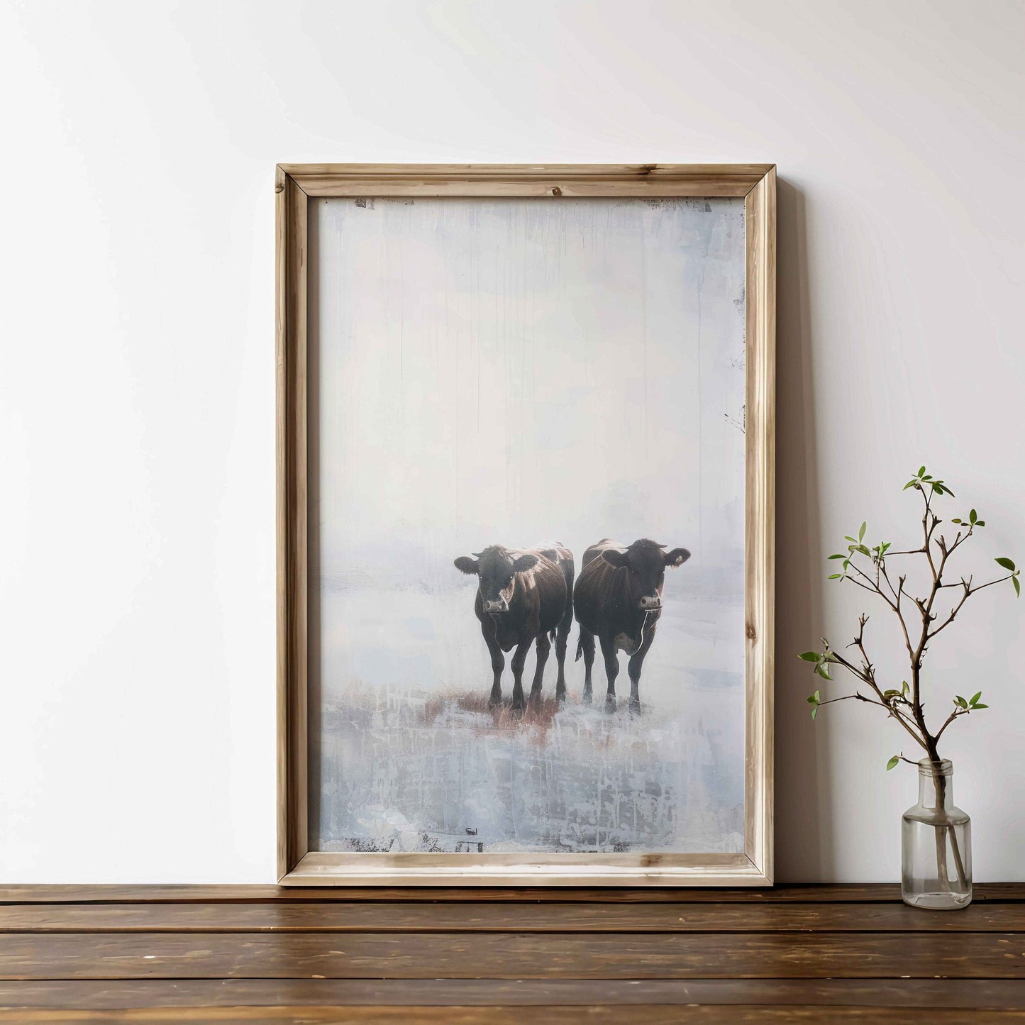Cow Wall Art, Vintage Farm Animal Painting, Modern Country Decor - WildfieldPrints