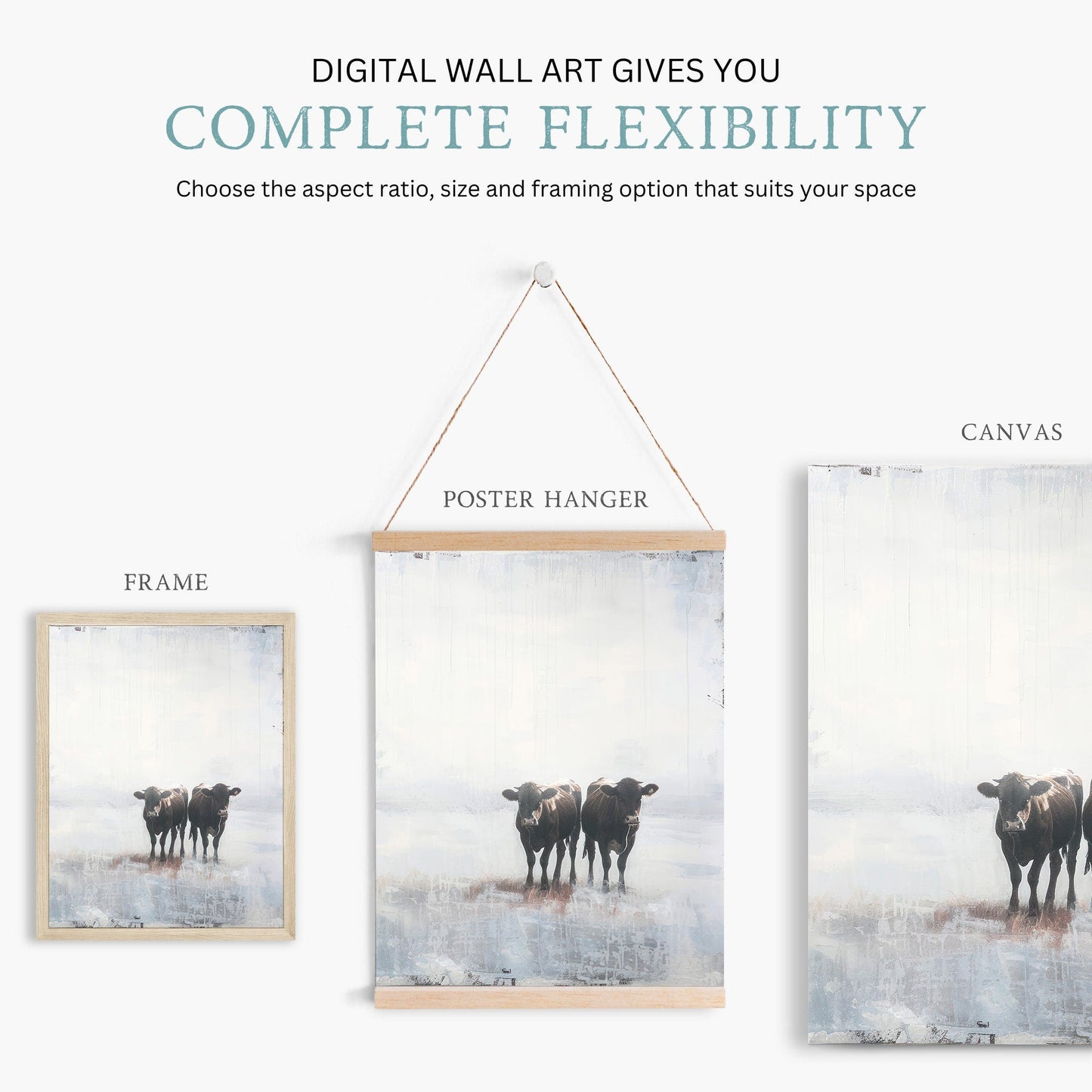 Cow Wall Art, Vintage Farm Animal Painting, Modern Country Decor - WildfieldPrints