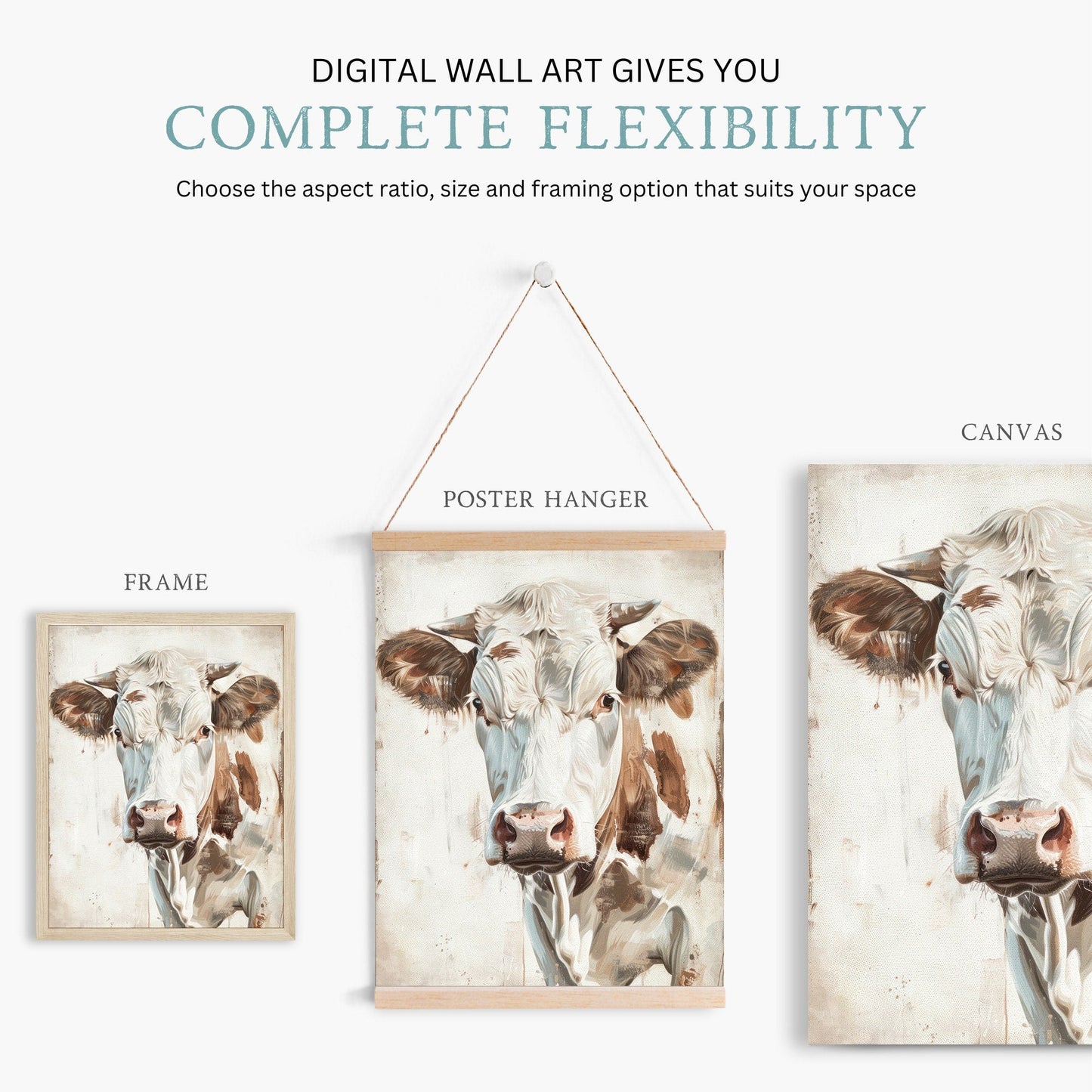 Cow Wall Art, Vintage Farm Animal Print, Rustic Home Decor - WildfieldPrints