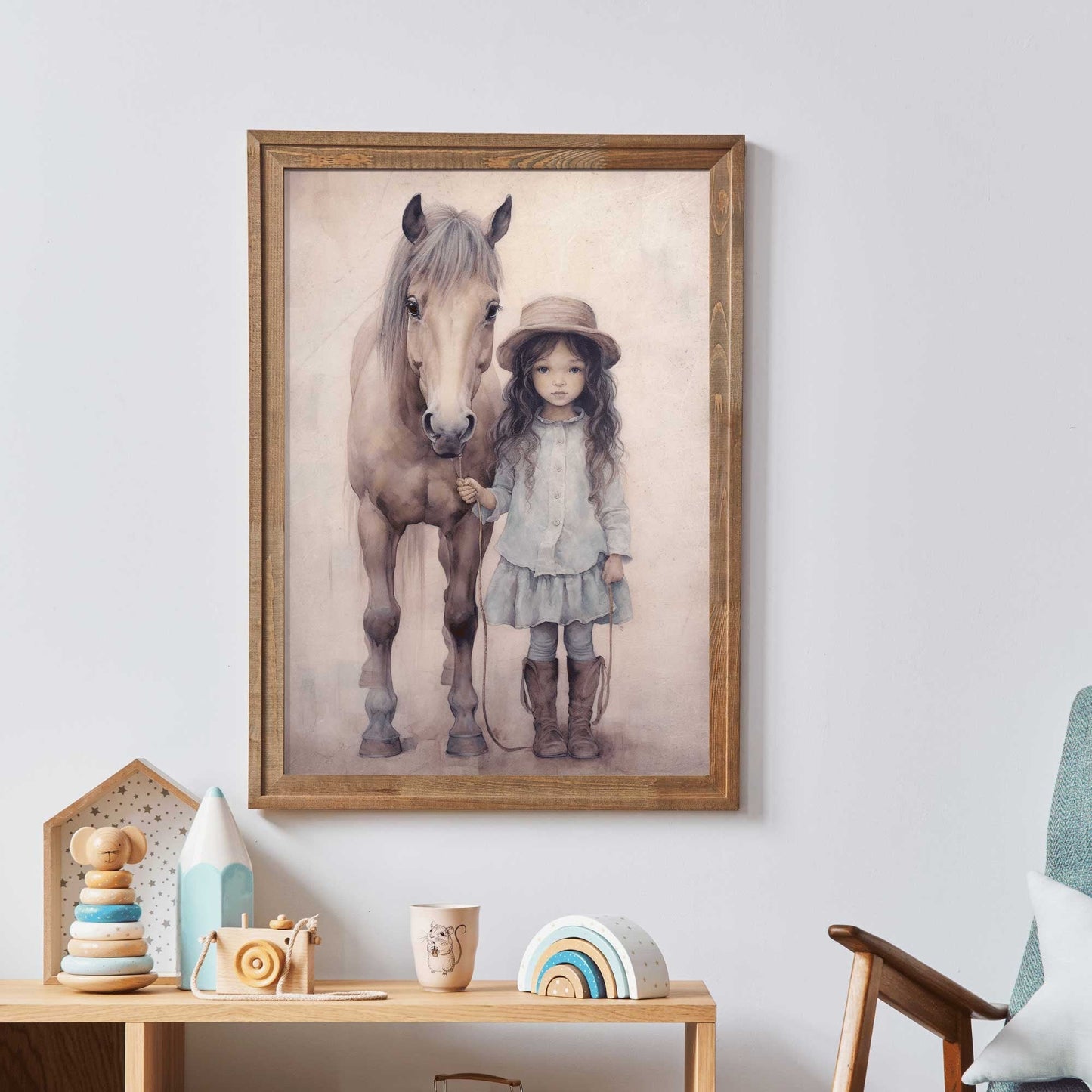 Cowgirl Nursery Decor, Girl and Horse Wall Art, Baby Cowgirl Print - WildfieldPrints