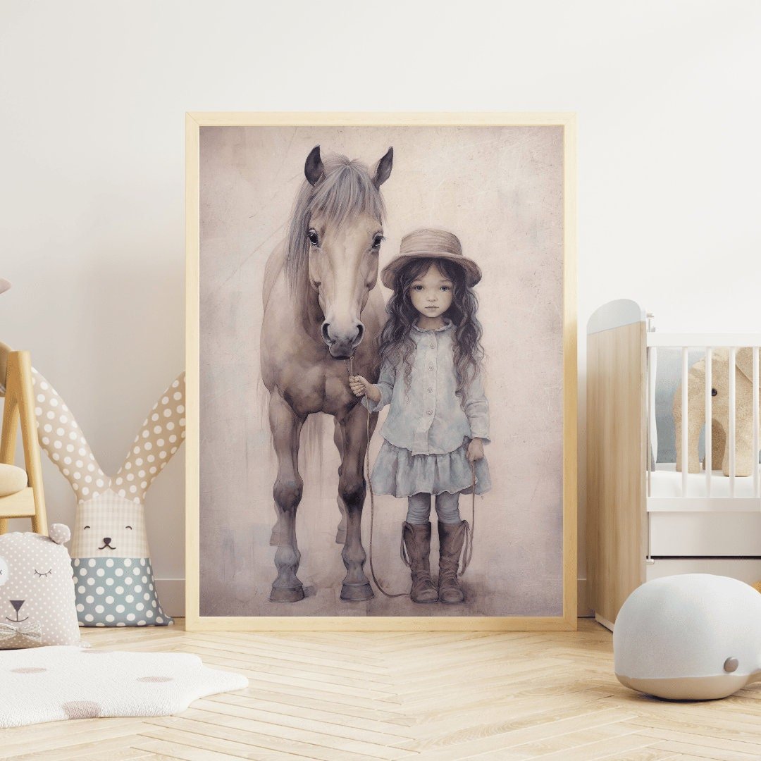 Cowgirl Nursery Decor, Girl and Horse Wall Art, Baby Cowgirl Print - WildfieldPrints