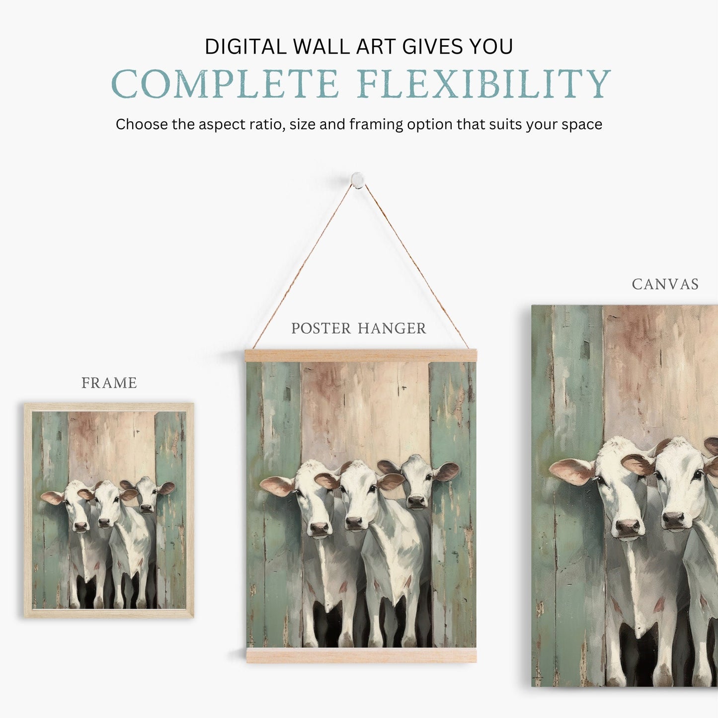 Cows Print, Rustic Farmhouse Wall Art, Cattle Decor for Home - WildfieldPrints