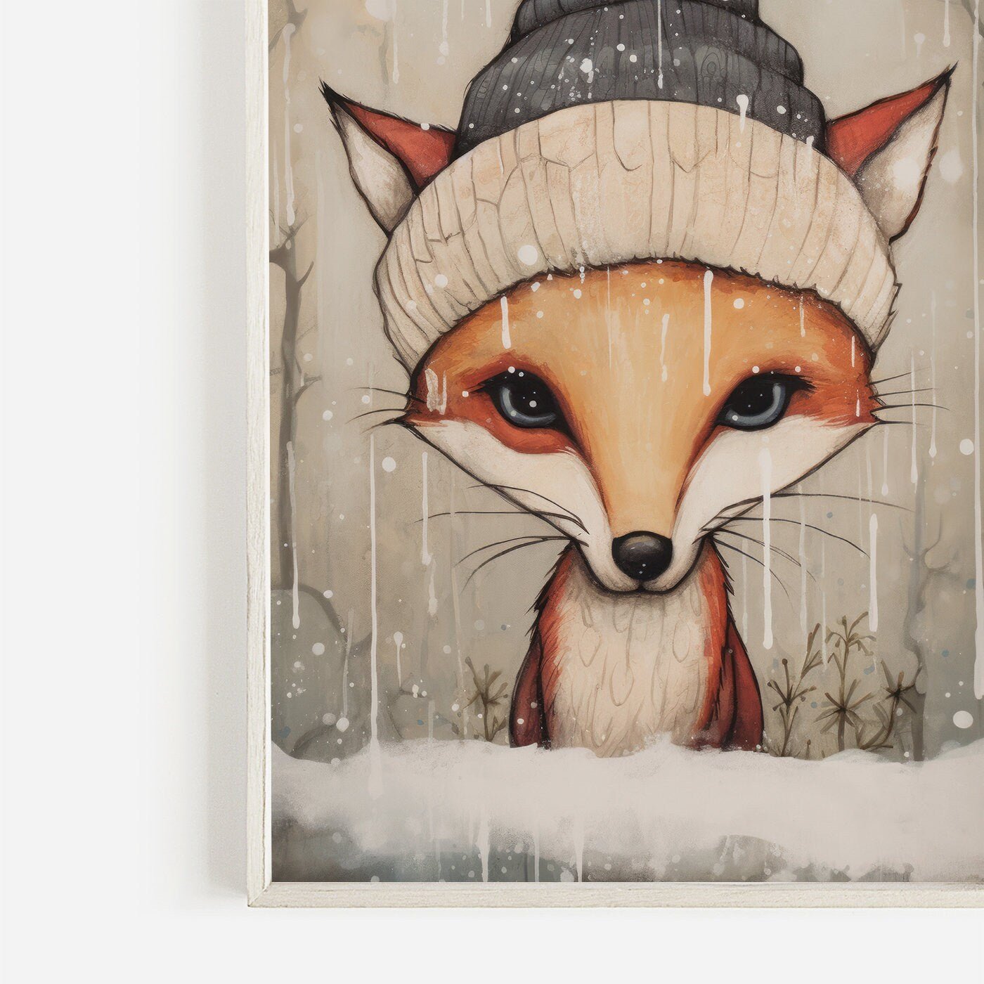 Cozy Woodland Animal Wall Art, Vintage Nursery Decor, Fox and Bear - WildfieldPrints