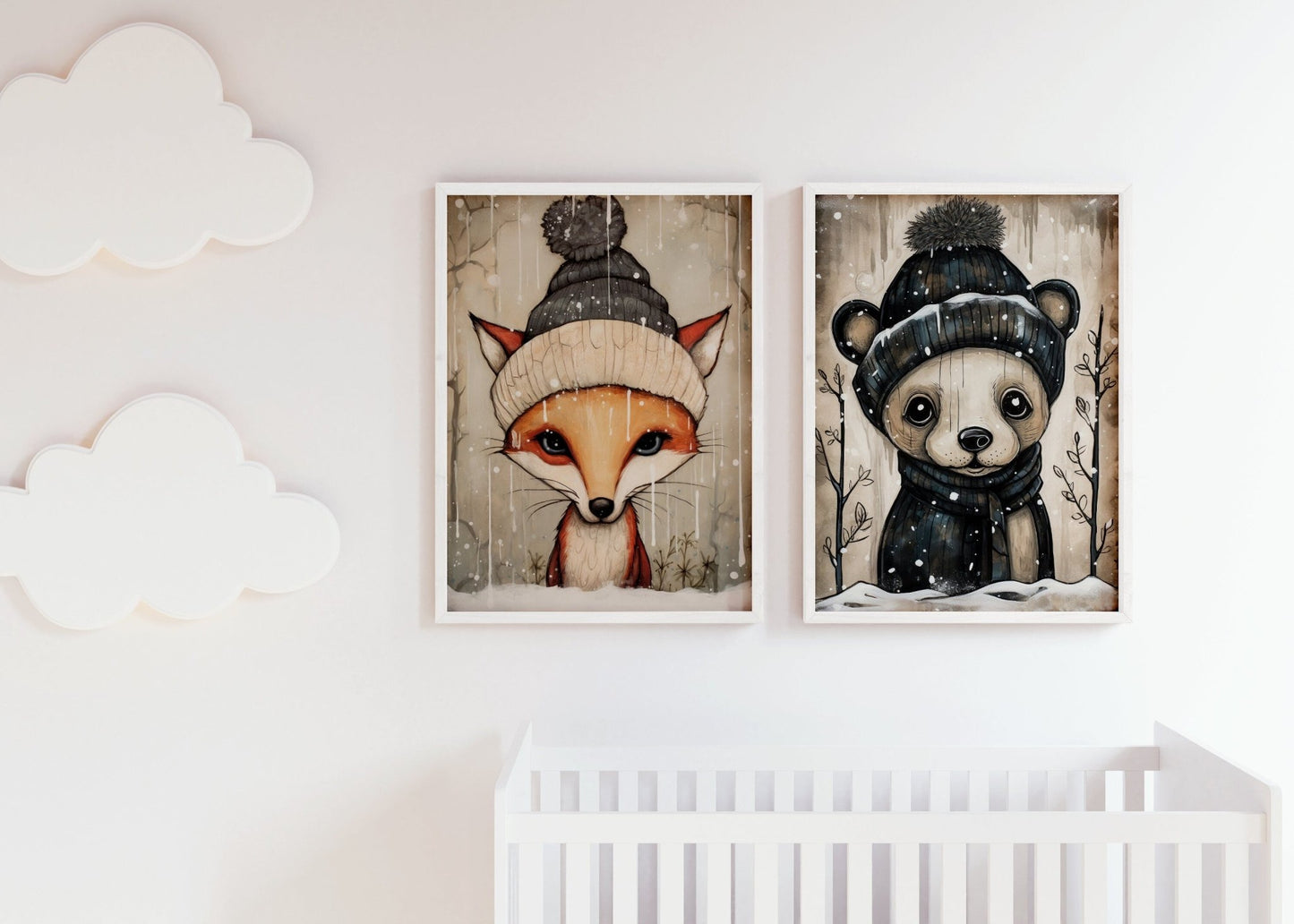Cozy Woodland Animal Wall Art, Vintage Nursery Decor, Fox and Bear - WildfieldPrints