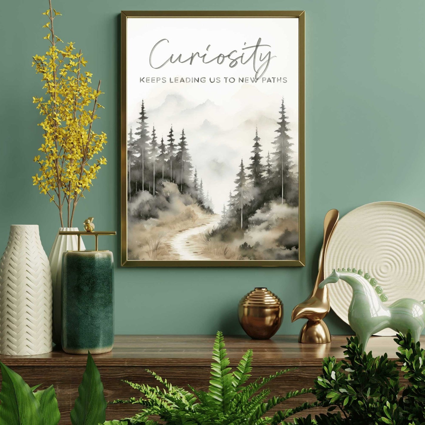 Curiosity - Inspired Watercolor Forest Quote, Vintage - Style Wall Art - WildfieldPrints