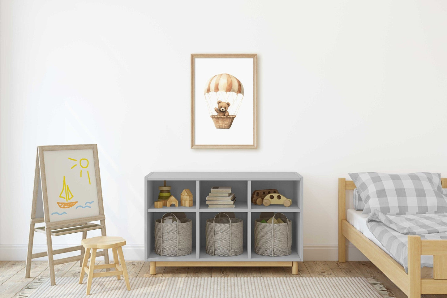 Cute Bear Nursery Prints, Bear in Parachute, Hot Air Balloon Decor - WildfieldPrints