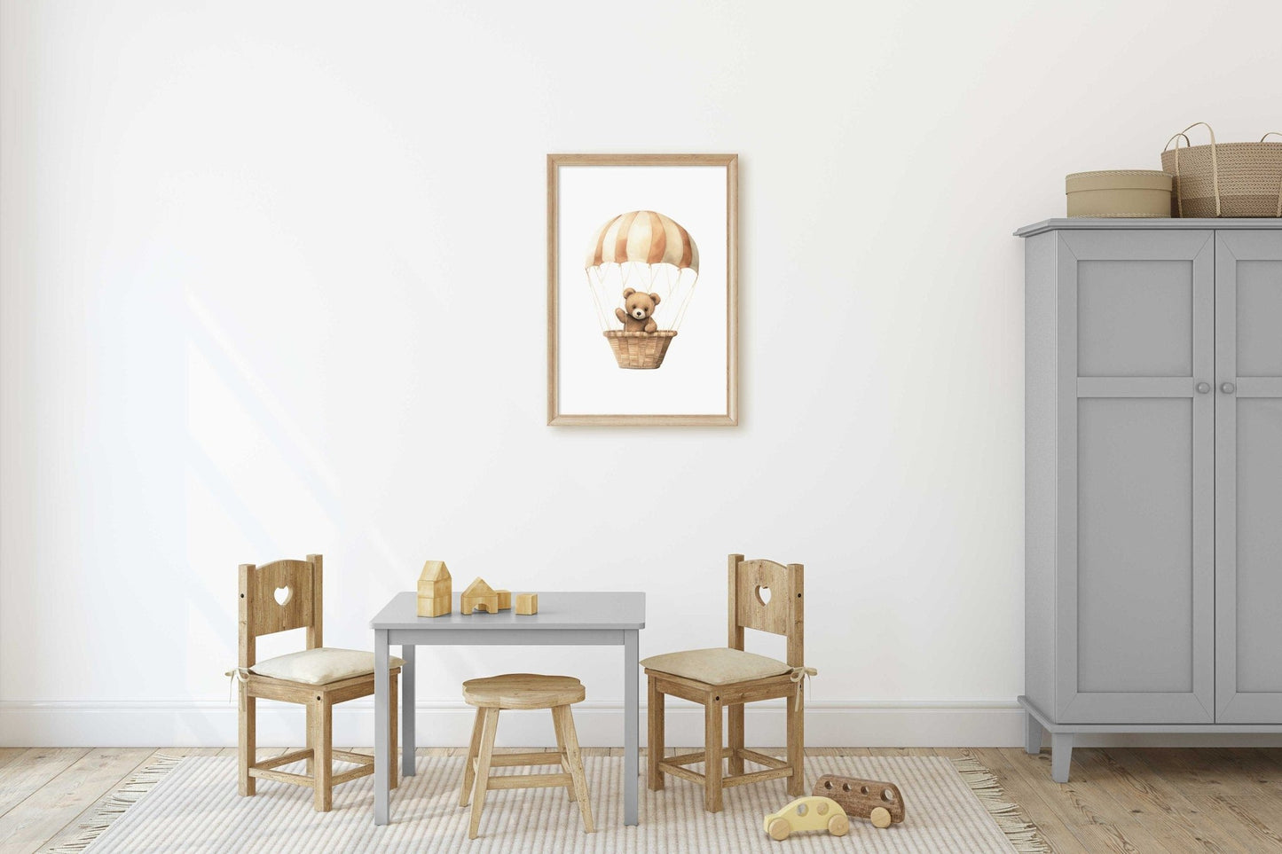 Cute Bear Nursery Prints, Bear in Parachute, Hot Air Balloon Decor - WildfieldPrints