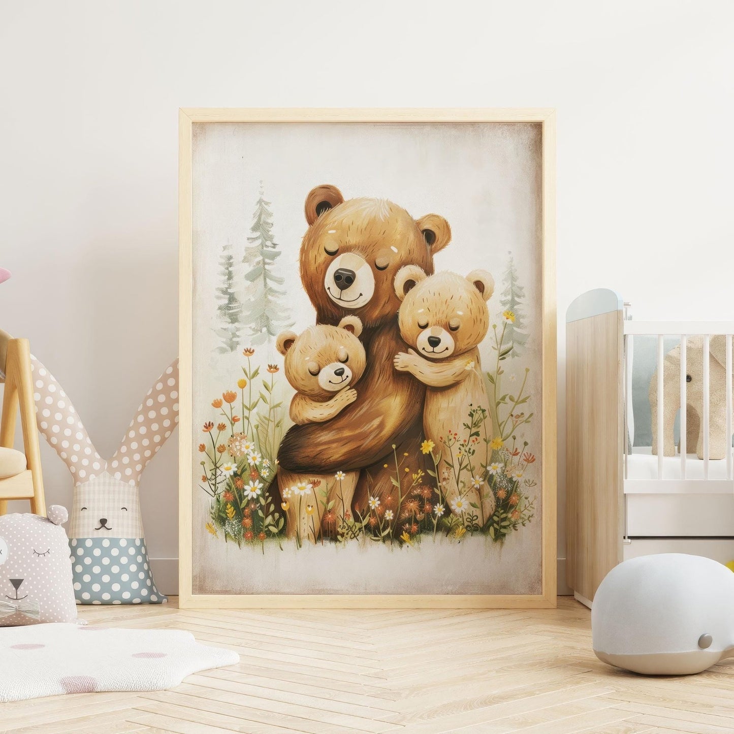 Cute Bear Prints, Family Portrait, Wildflower Kids Room Decor - WildfieldPrints