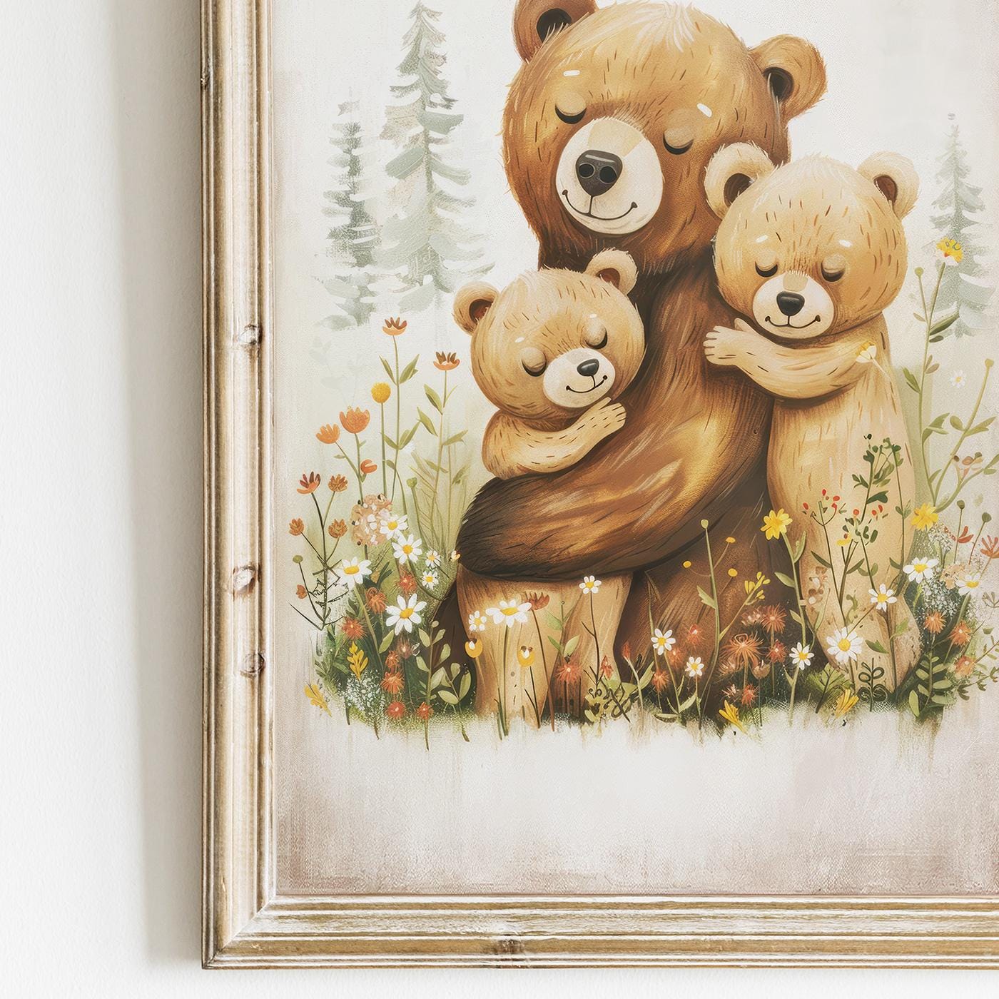 Cute Bear Prints, Family Portrait, Wildflower Kids Room Decor - WildfieldPrints