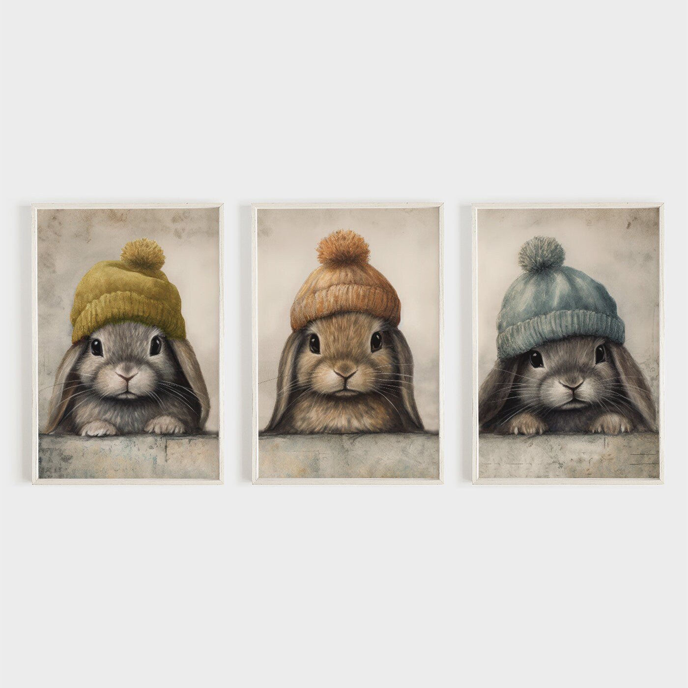Cute Bunny Nursery Decor, Vintage Baby Animals Wall Art, Forest Theme - WildfieldPrints