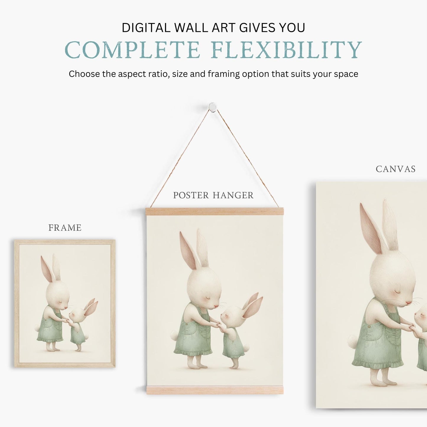 Cute Bunny Nursery Print, Woodland Animal Decor, Baby Shower Gift - WildfieldPrints