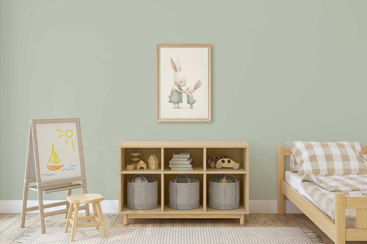 Cute Bunny Nursery Print, Woodland Animal Decor, Baby Shower Gift - WildfieldPrints