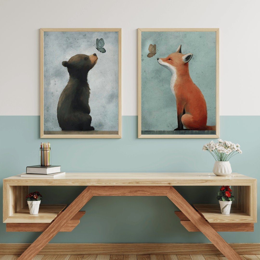 Cute Forest Animal Prints, Woodland Nursery Decor, Baby Animal Art - WildfieldPrints