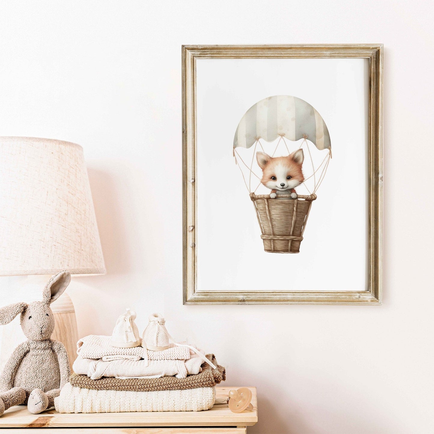 Cute Fox Nursery Art, Bear Balloon Decor, Hot Air Balloon Print - WildfieldPrints
