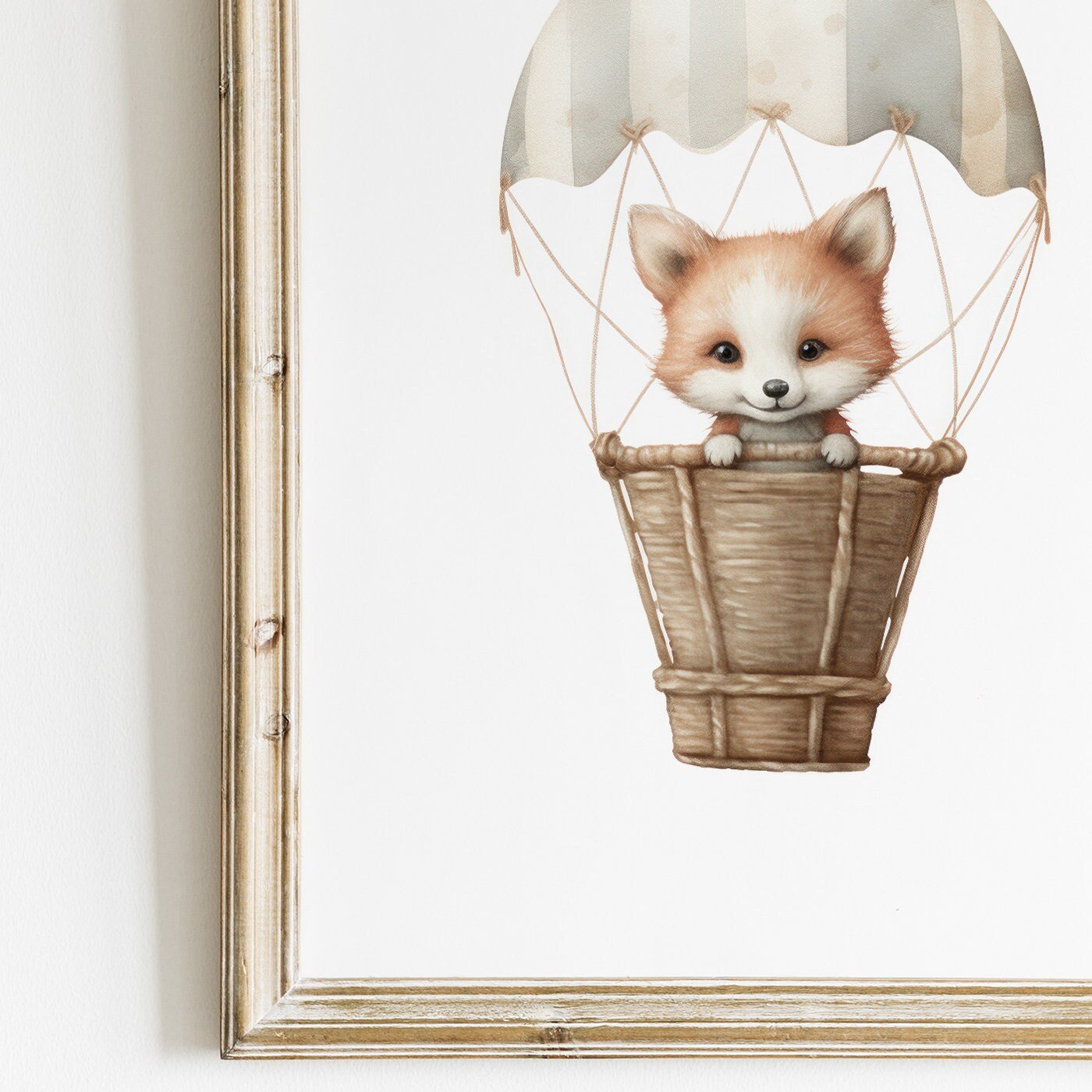 Cute Fox Nursery Art, Bear Balloon Decor, Hot Air Balloon Print - WildfieldPrints