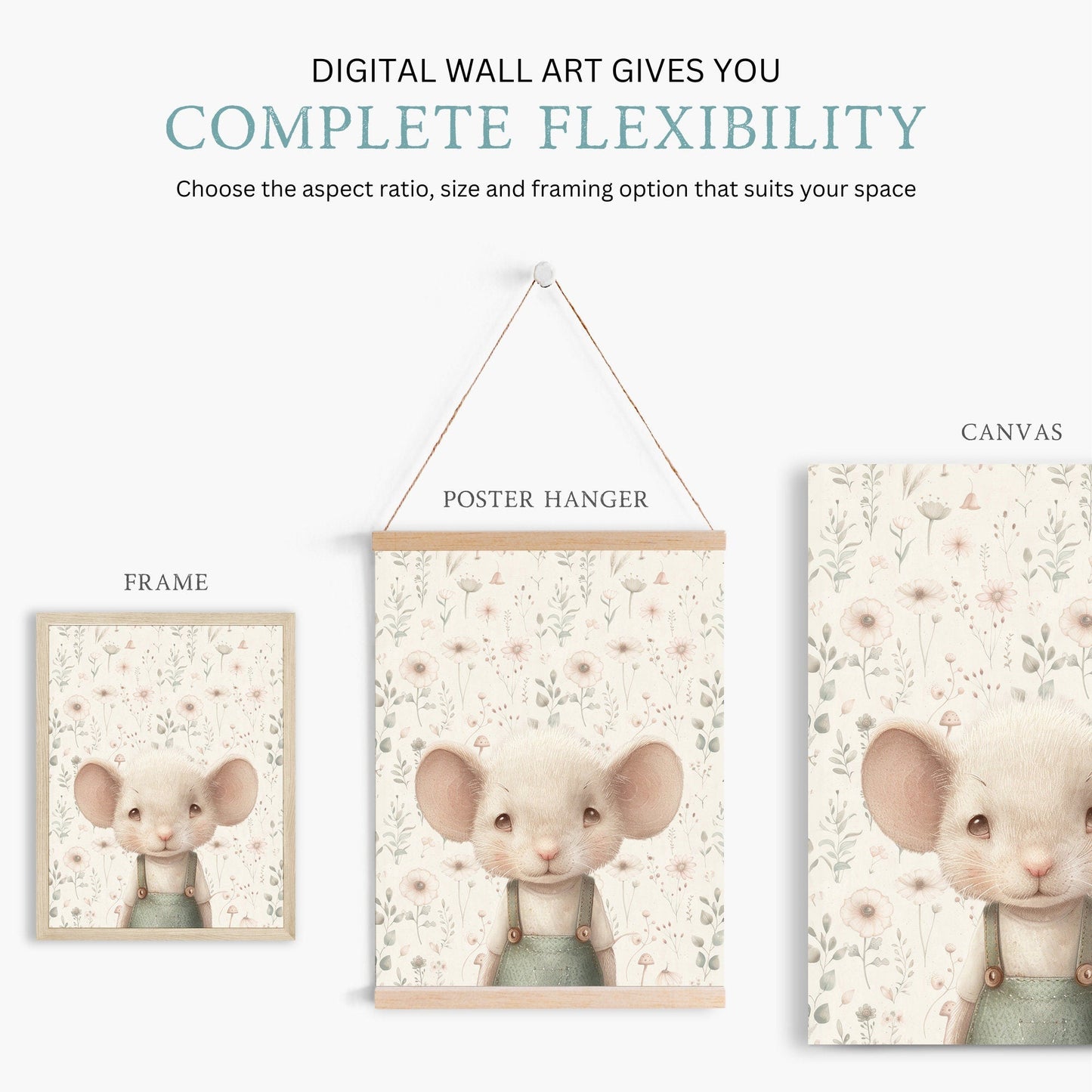 Cute Mouse Nursery Print, Whimsical Animal Decor, Vintage Girls Room Art - WildfieldPrints