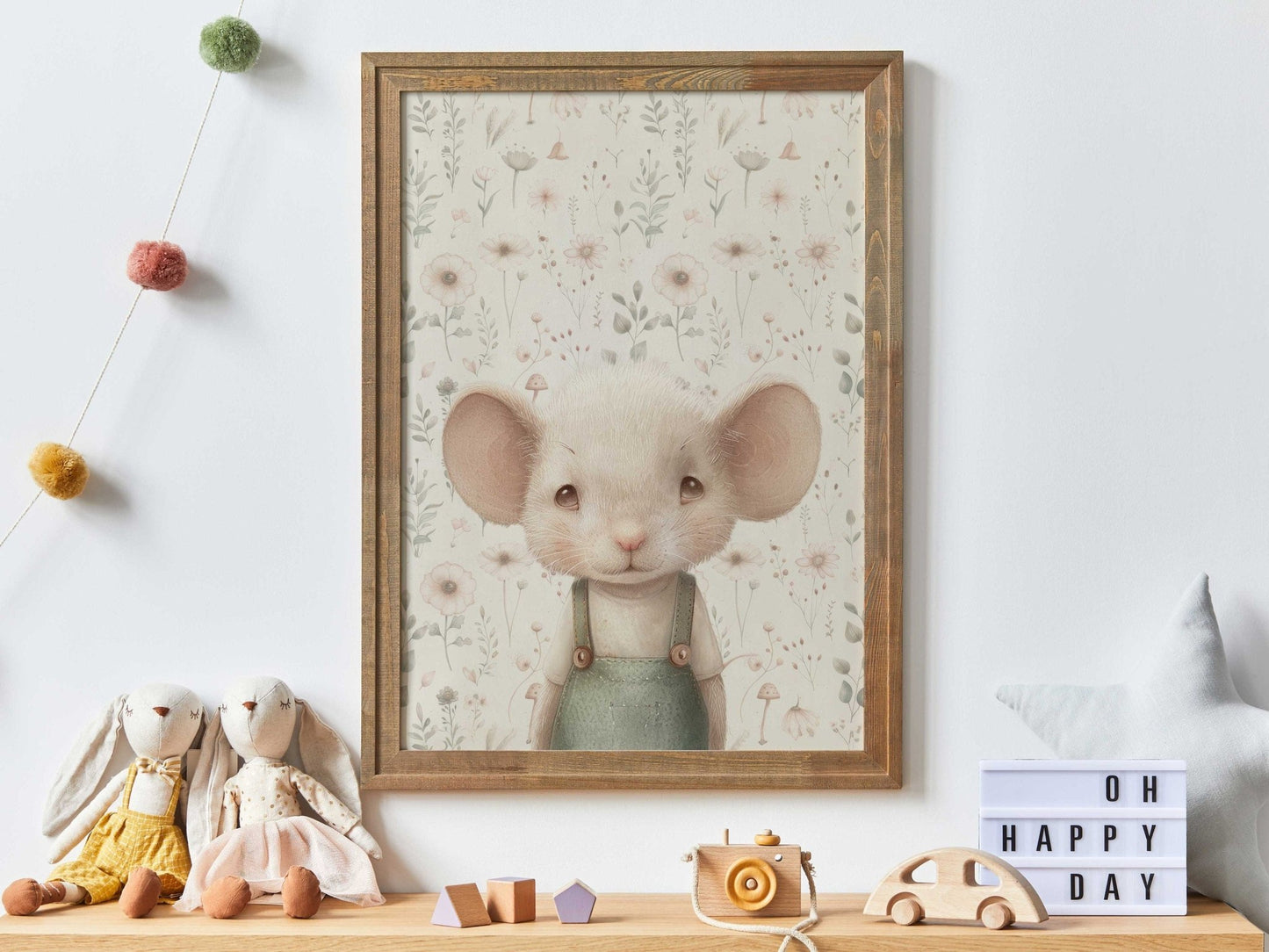 Cute Mouse Nursery Print, Whimsical Animal Decor, Vintage Girls Room Art - WildfieldPrints