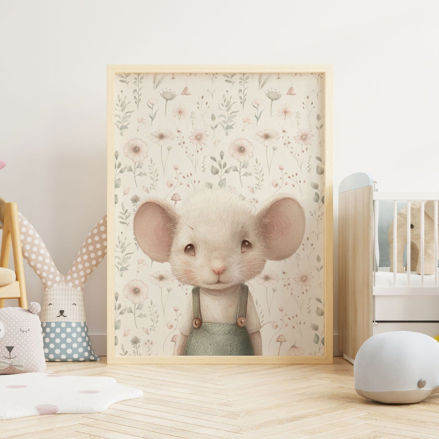 Cute Mouse Nursery Print, Whimsical Animal Decor, Vintage Girls Room Art - WildfieldPrints
