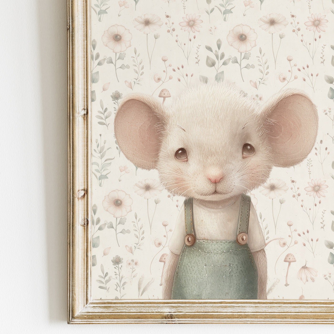Cute Mouse Nursery Print, Whimsical Animal Decor, Vintage Girls Room Art - WildfieldPrints