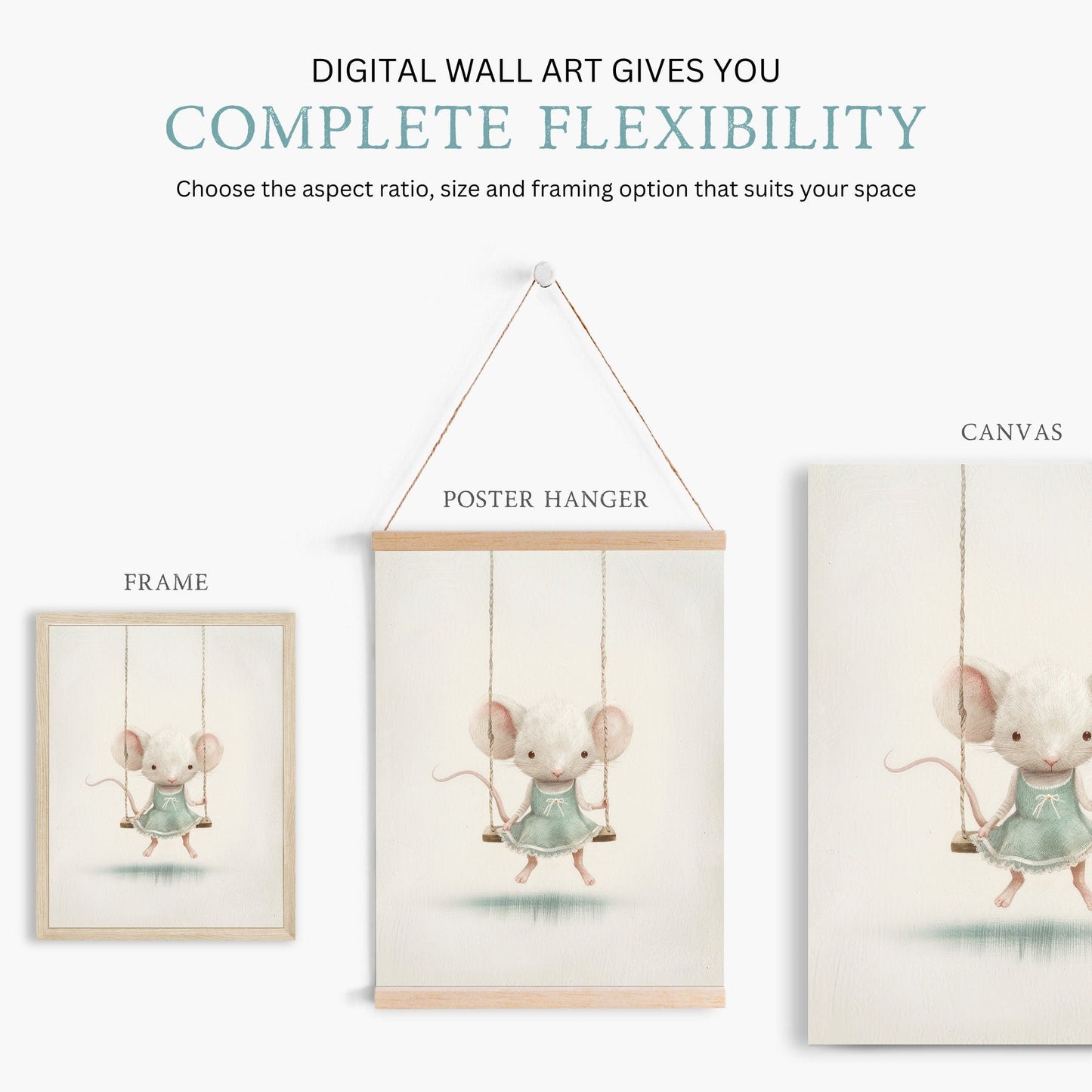 Cute Mouse Print, Whimsical Nursery Decor, Vintage Girls Room Art - WildfieldPrints