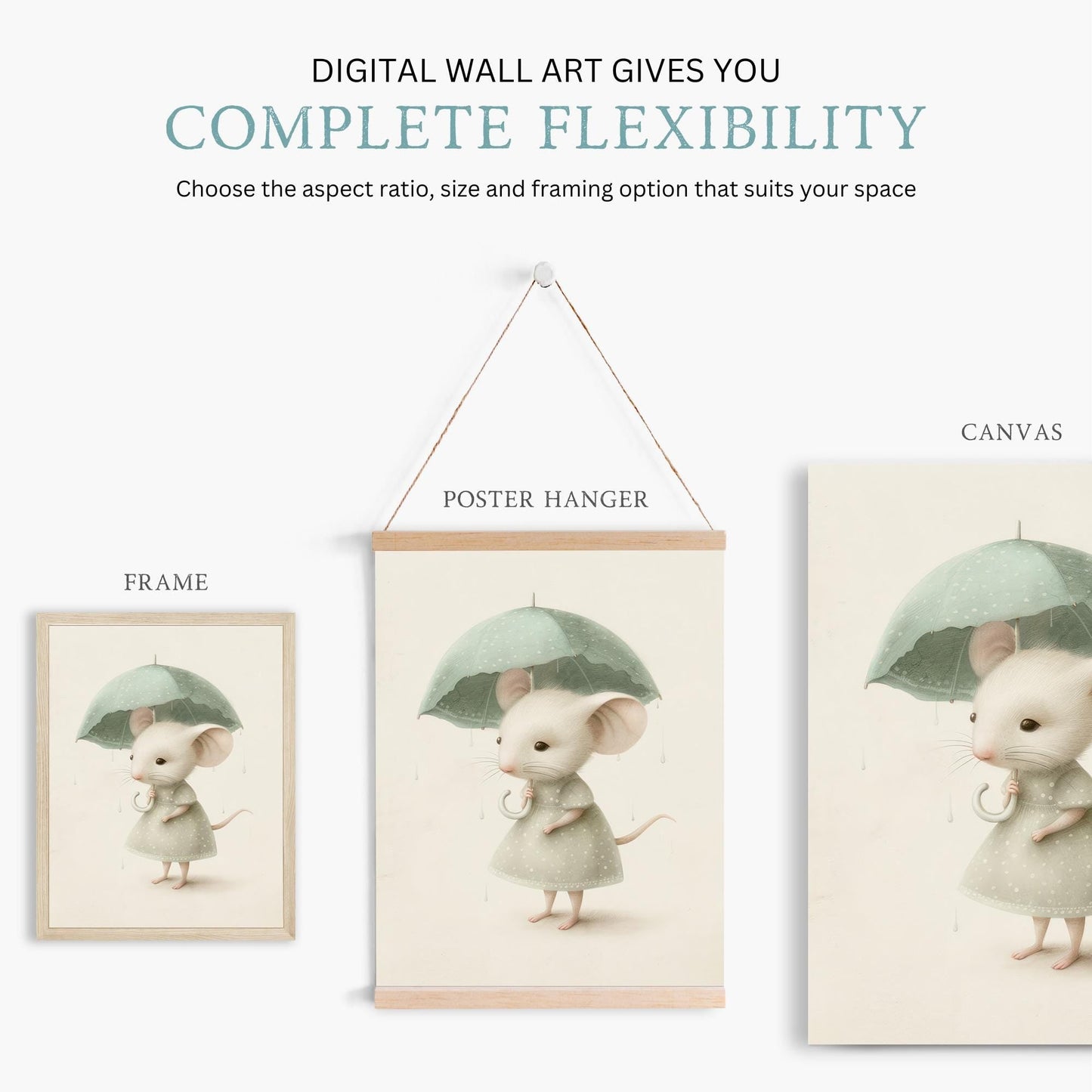 Cute Mouse Prints, Whimsical Nursery Wall Decor, Girls Room Art - WildfieldPrints