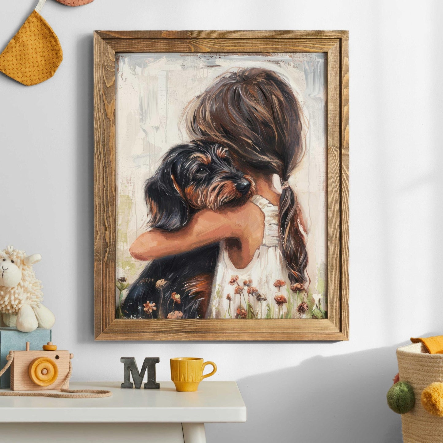Dachshund Nursery Decor, Wire Haired Dog Art, Black and Brown Print - WildfieldPrints