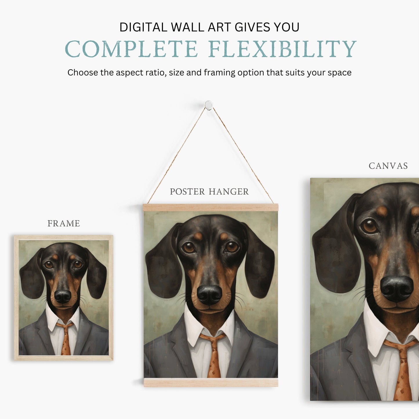 Dachshund Portrait Art, Whimsical Dog Decor, Rustic Wall Print - WildfieldPrints