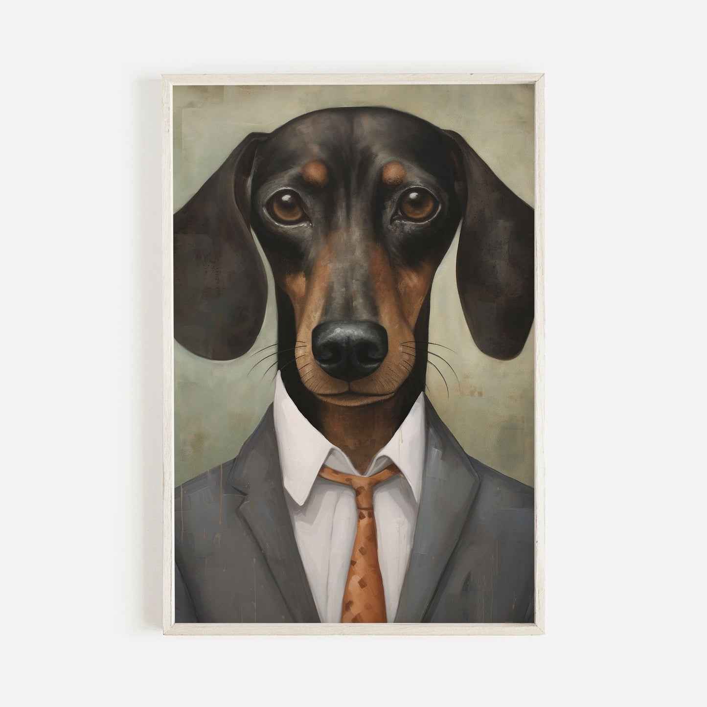 Dachshund Portrait Art, Whimsical Dog Decor, Rustic Wall Print - WildfieldPrints