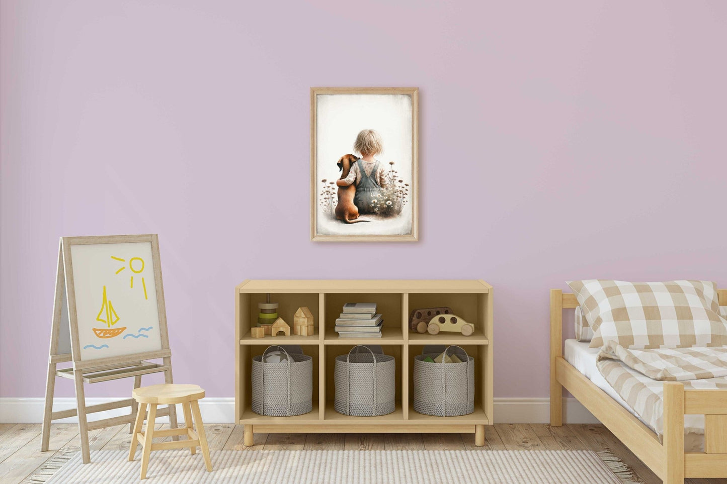 Dachshund Print, Nursery Wall Decor, Girl and Dog Artwork - WildfieldPrints