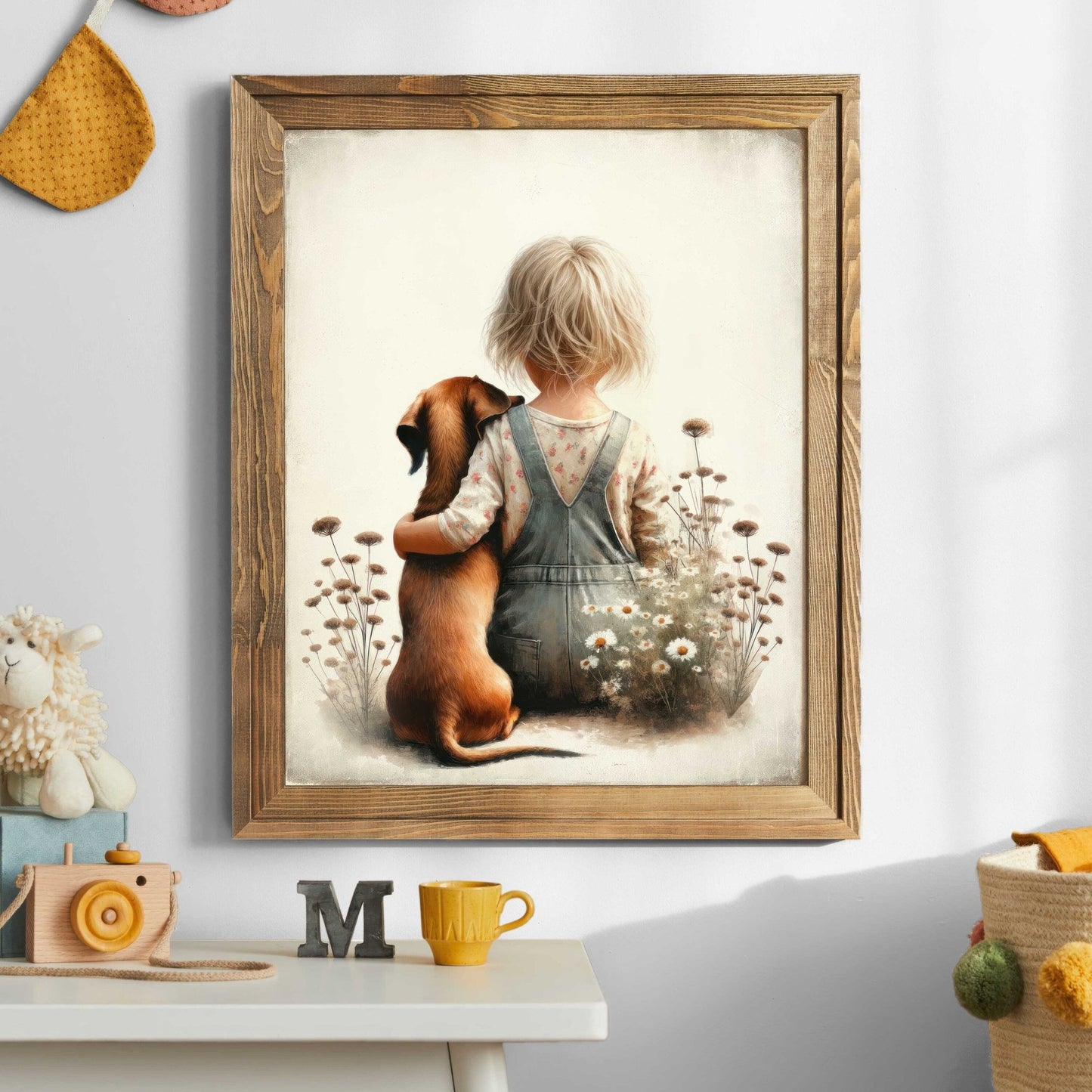 Dachshund Print, Nursery Wall Decor, Girl and Dog Artwork - WildfieldPrints
