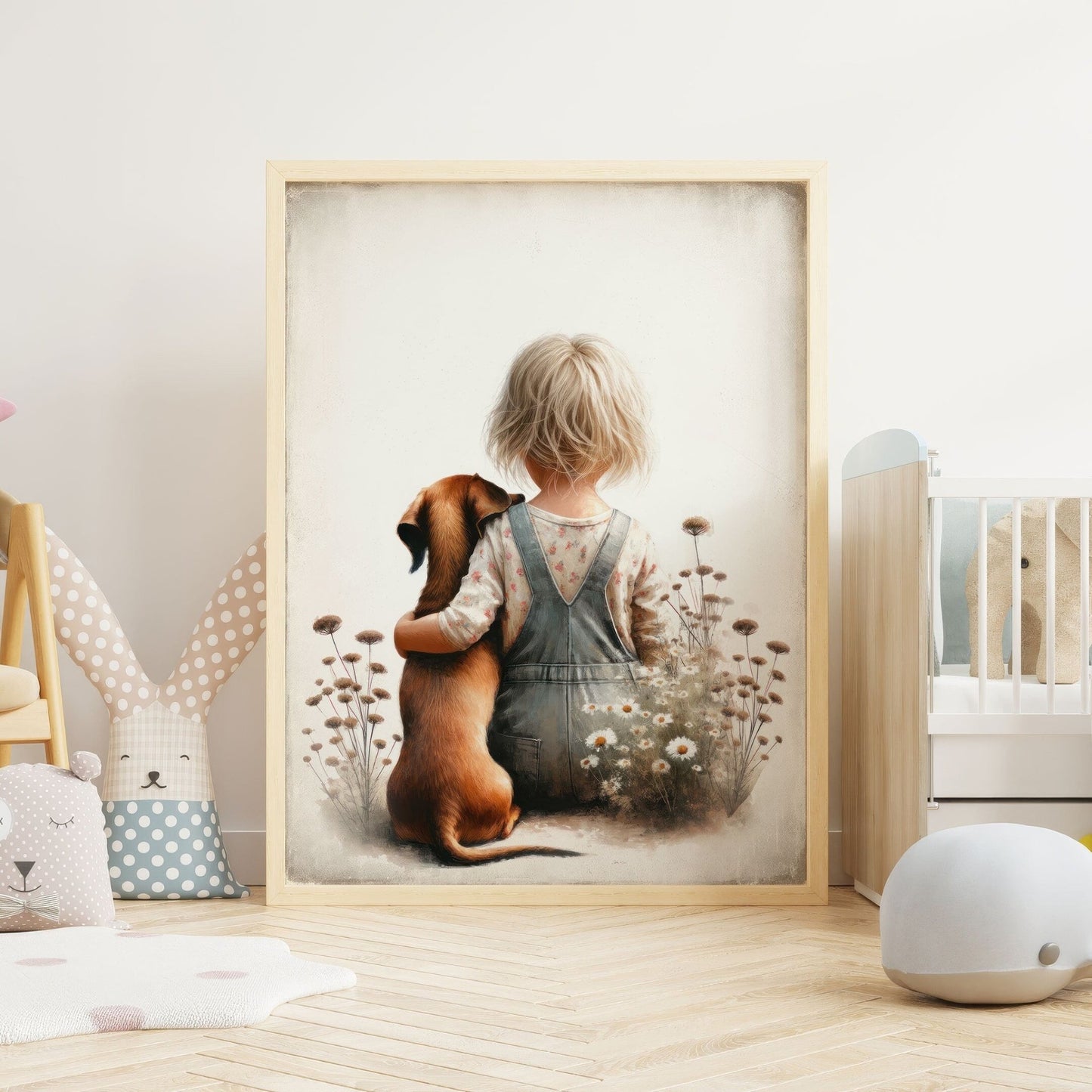 Dachshund Print, Nursery Wall Decor, Girl and Dog Artwork - WildfieldPrints