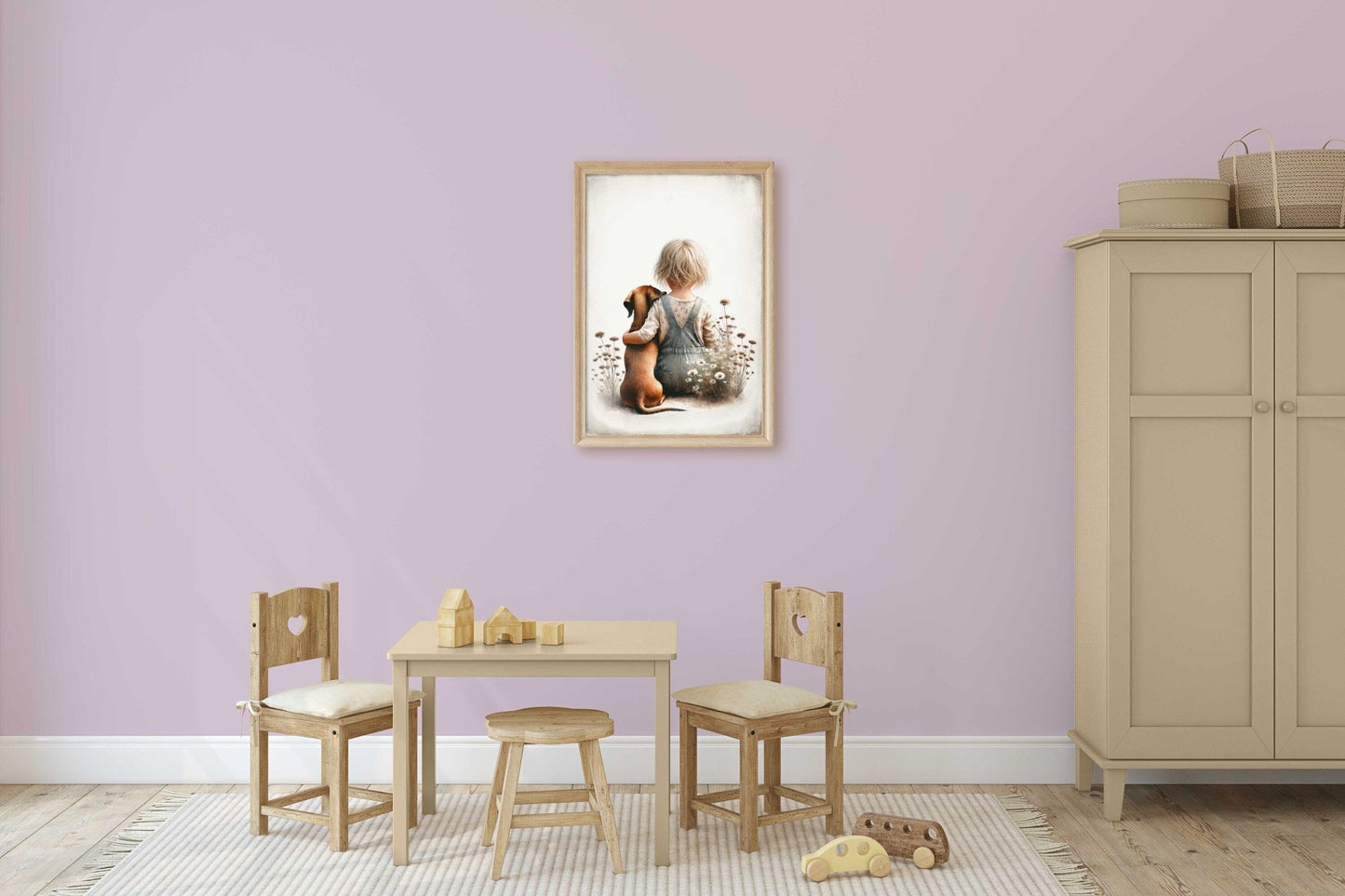 Dachshund Print, Nursery Wall Decor, Girl and Dog Artwork - WildfieldPrints