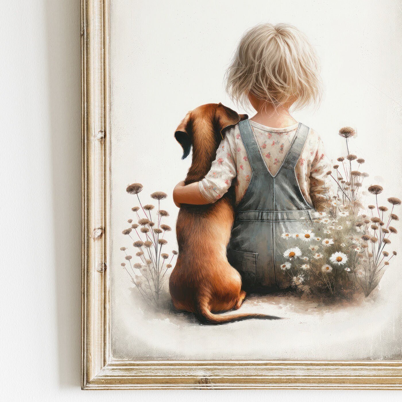 Dachshund Print, Nursery Wall Decor, Girl and Dog Artwork - WildfieldPrints