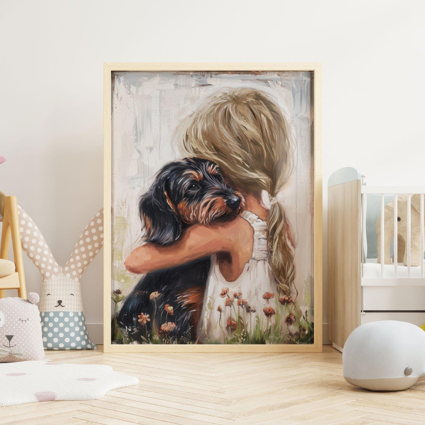 Dachshund Wall Art, Black and Brown Print, Dog Decor for Girls - WildfieldPrints