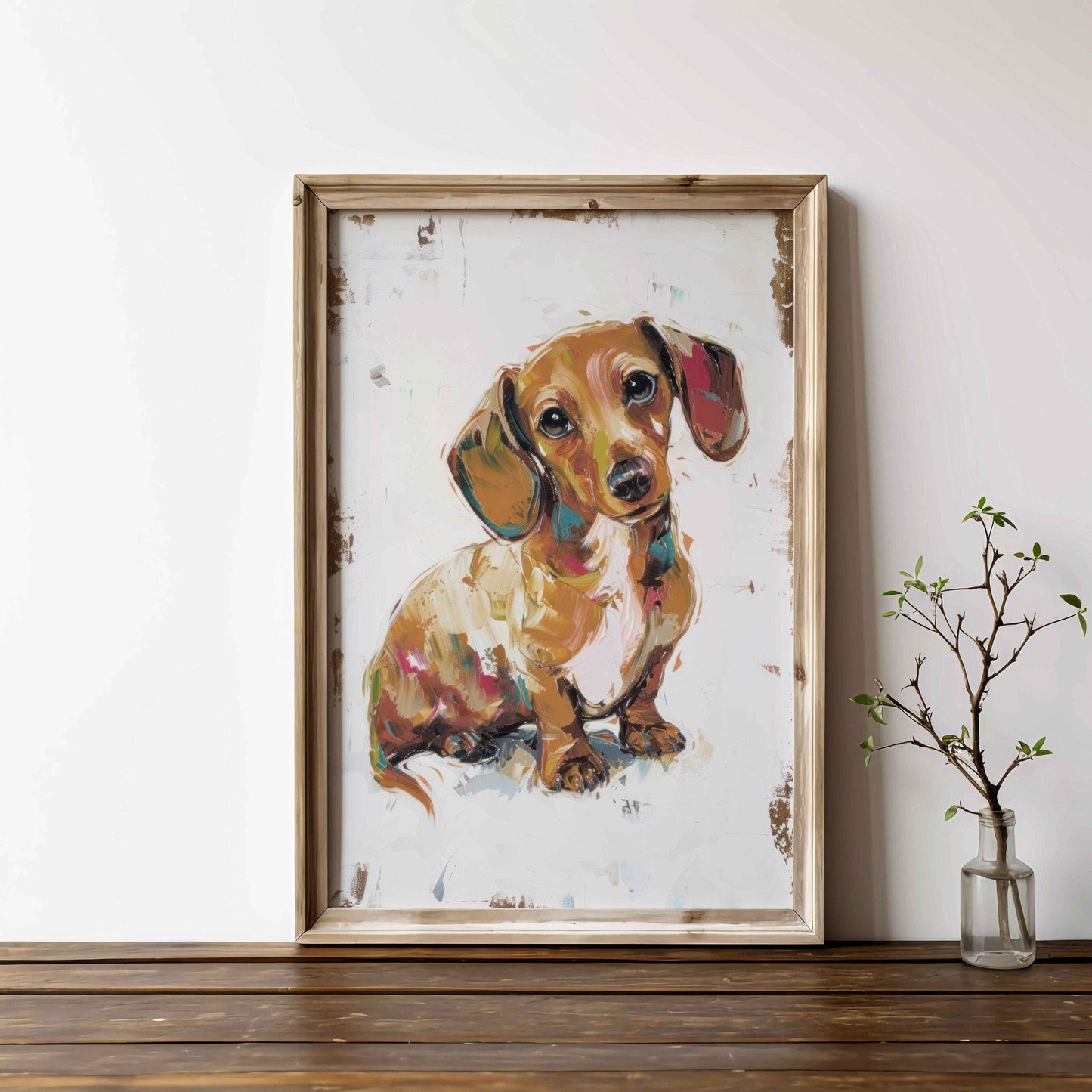Dachshund Wall Art, Rustic Dog Decor, Puppy Print - WildfieldPrints