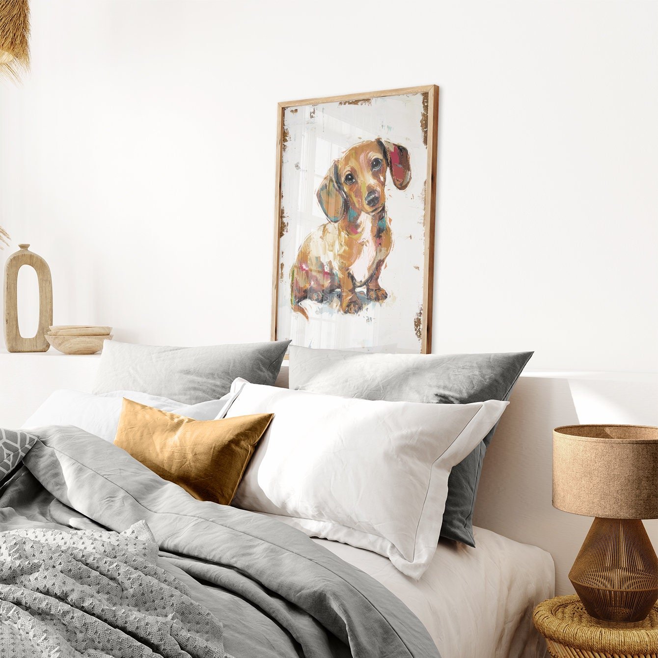 Dachshund Wall Art, Rustic Dog Decor, Puppy Print - WildfieldPrints