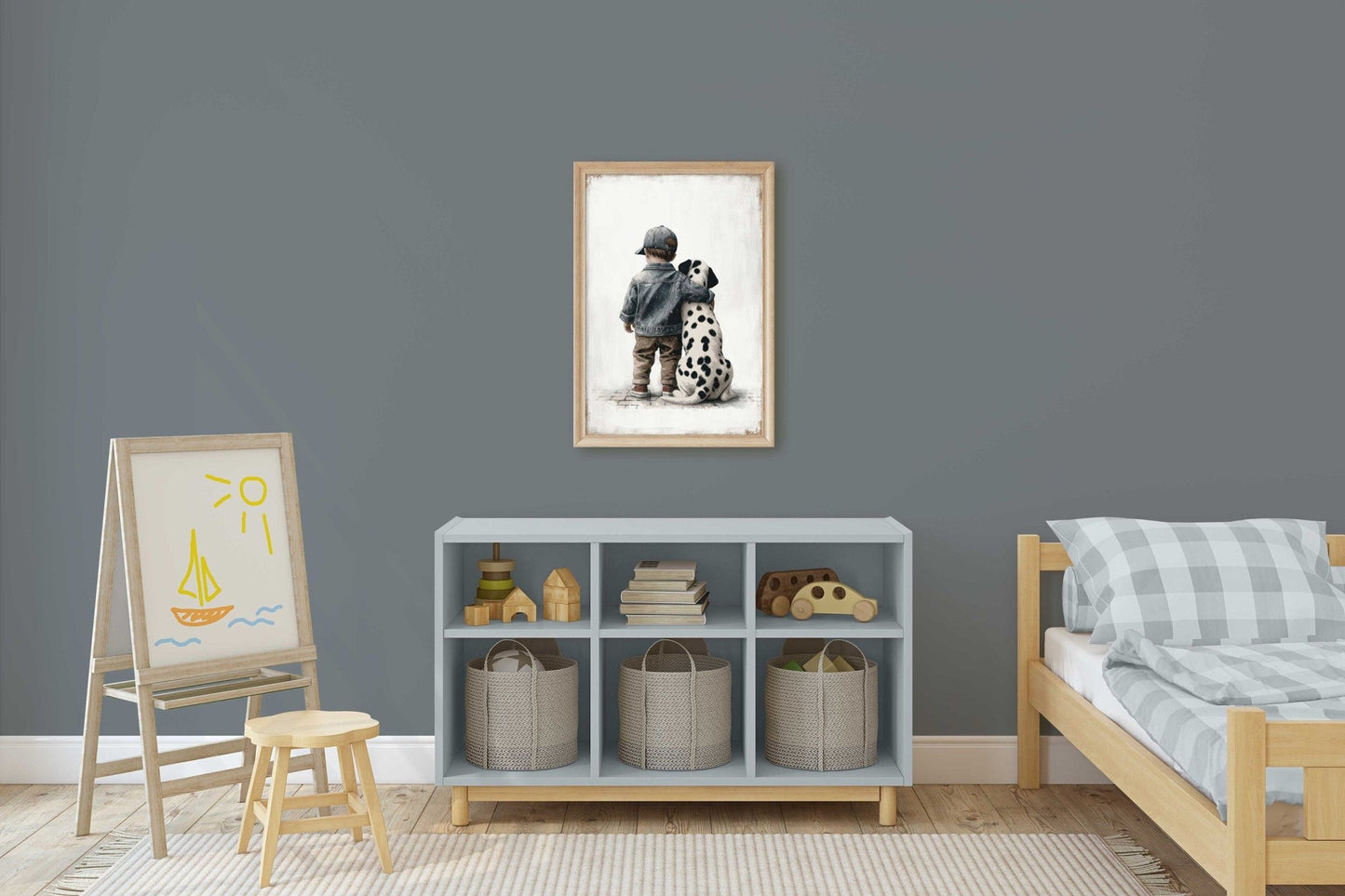 Dalmatian Nursery Decor, Boy and Dog Art Print, Animal Toddler Decor - WildfieldPrints